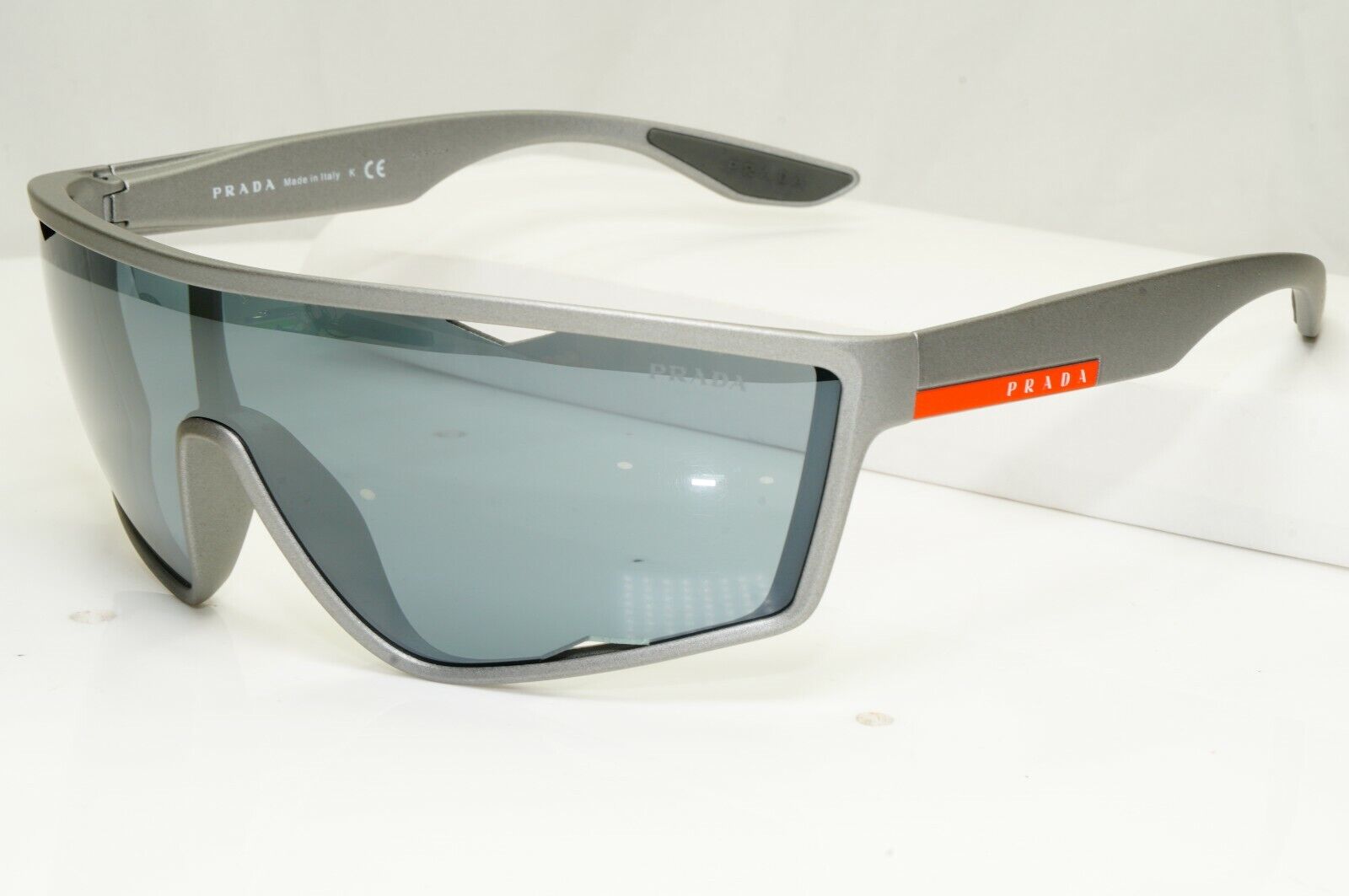 Prada Shield Grey Mirror Sunglasses Graphite Visor Ski Mens Mask SPS 09U 449-5L0