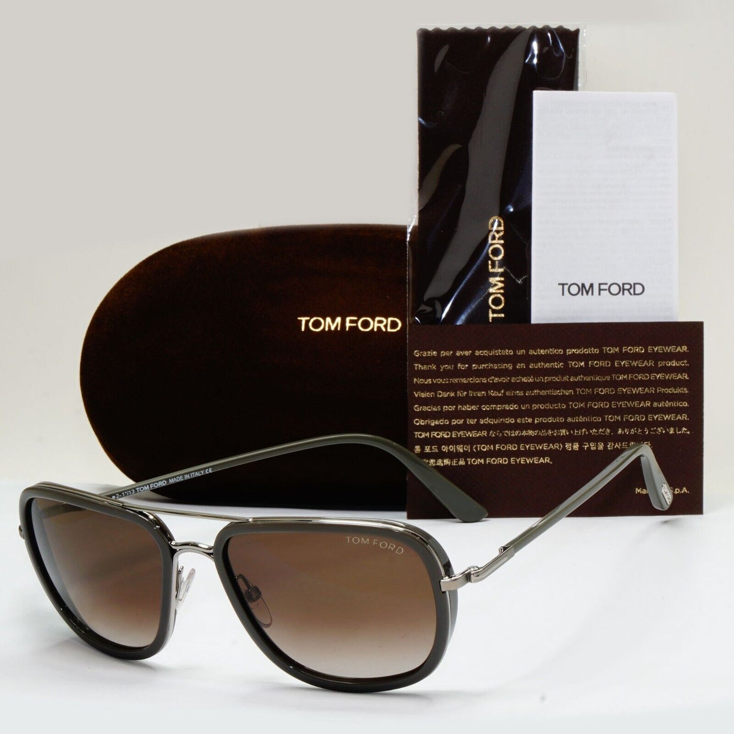 Tom Ford Sunglasses Riccardo Grey Brown Gradient Navigator TF 340 14K FT0340
