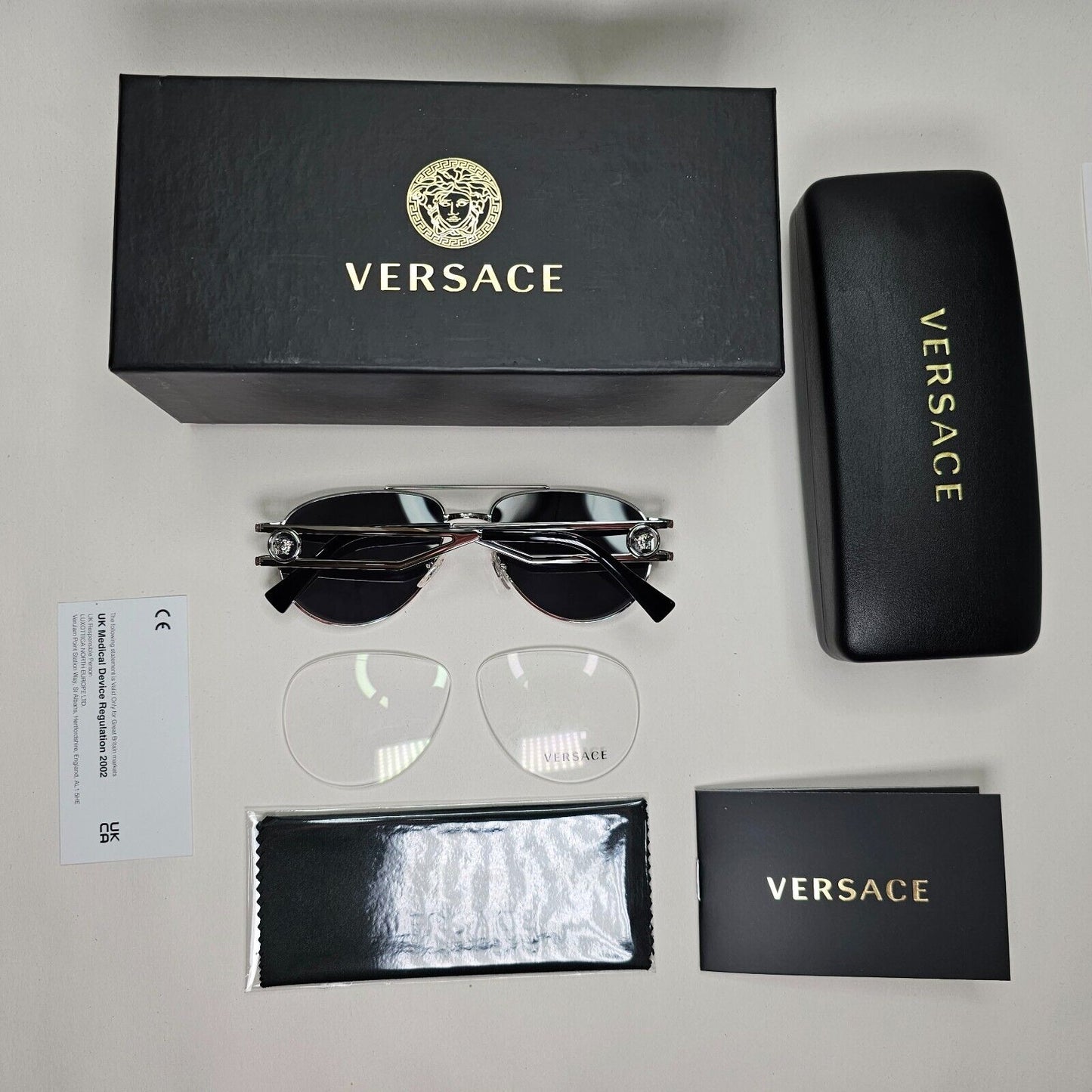 Versace Sunglasses Silver Medusa Metal Pilot Unisex MOD VE 1269 1000 55mm