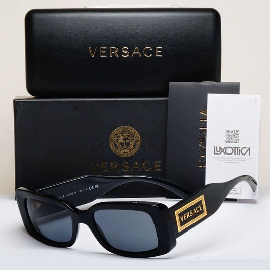 Versace Sunglasses Black Gold Square Dark Grey MOD VE 4377 GB1/87 52mm