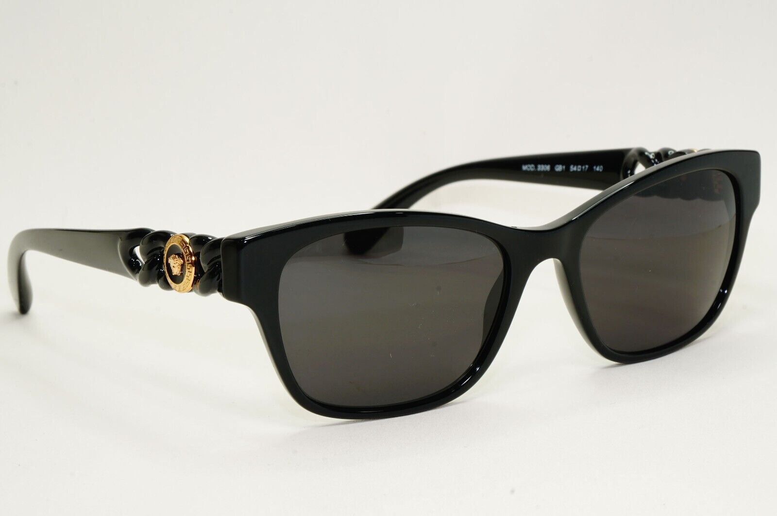 Versace Sunglasses Black Gold Medusa Chain Square Glossy MOD VE 3306 GB1 54mm