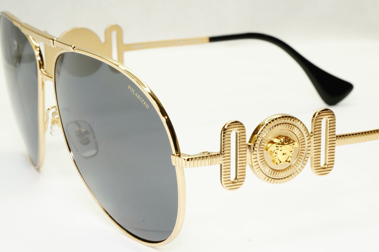 Versace Sunglasses Polarized Gold Pilot Metal Grey Black MOD VE 2249 1002/81