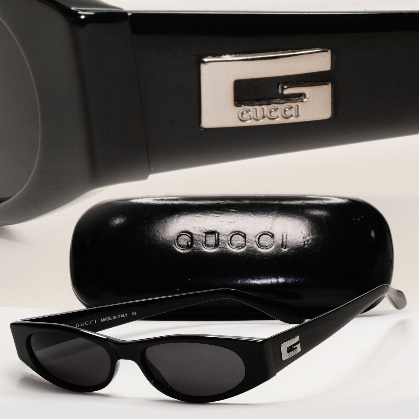 Gucci Sunglasses 1997 Vintage Black Rectangle Slim GG 2424/N/S 807 291024