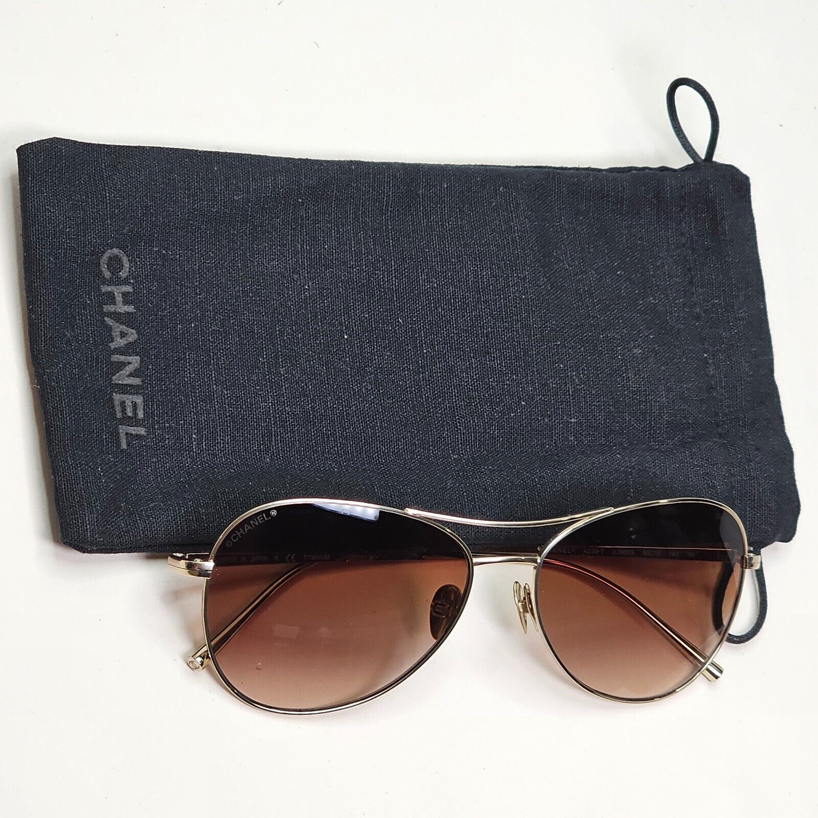 Chanel Sunglasses Titanium Gold Pilot Brown Gradient Metal 4259-T c.395/S5 56mm