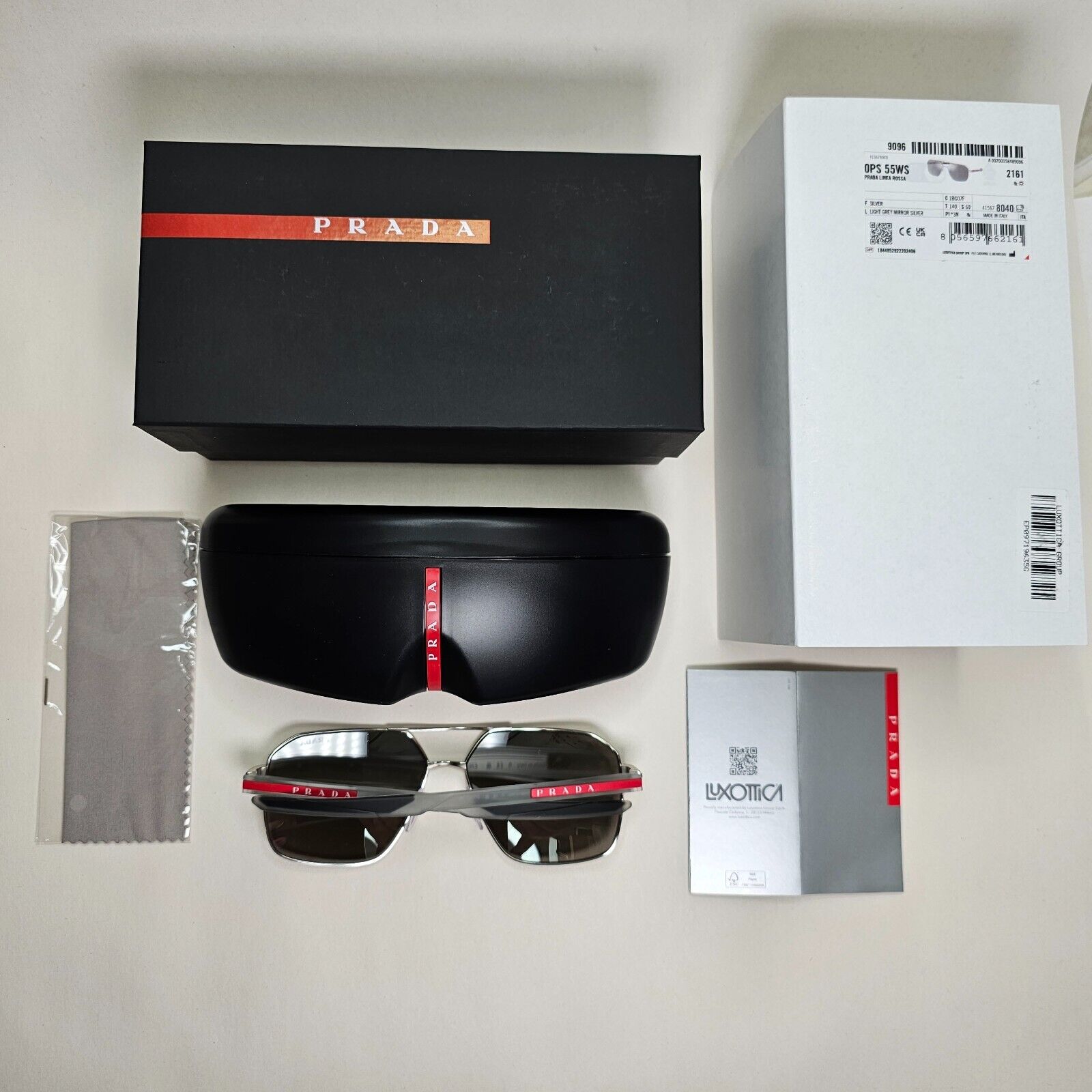 Prada Sunglasses Silver Mirror Grey Transparent PS55WS SPS 55W 1BC-07F 60mm
