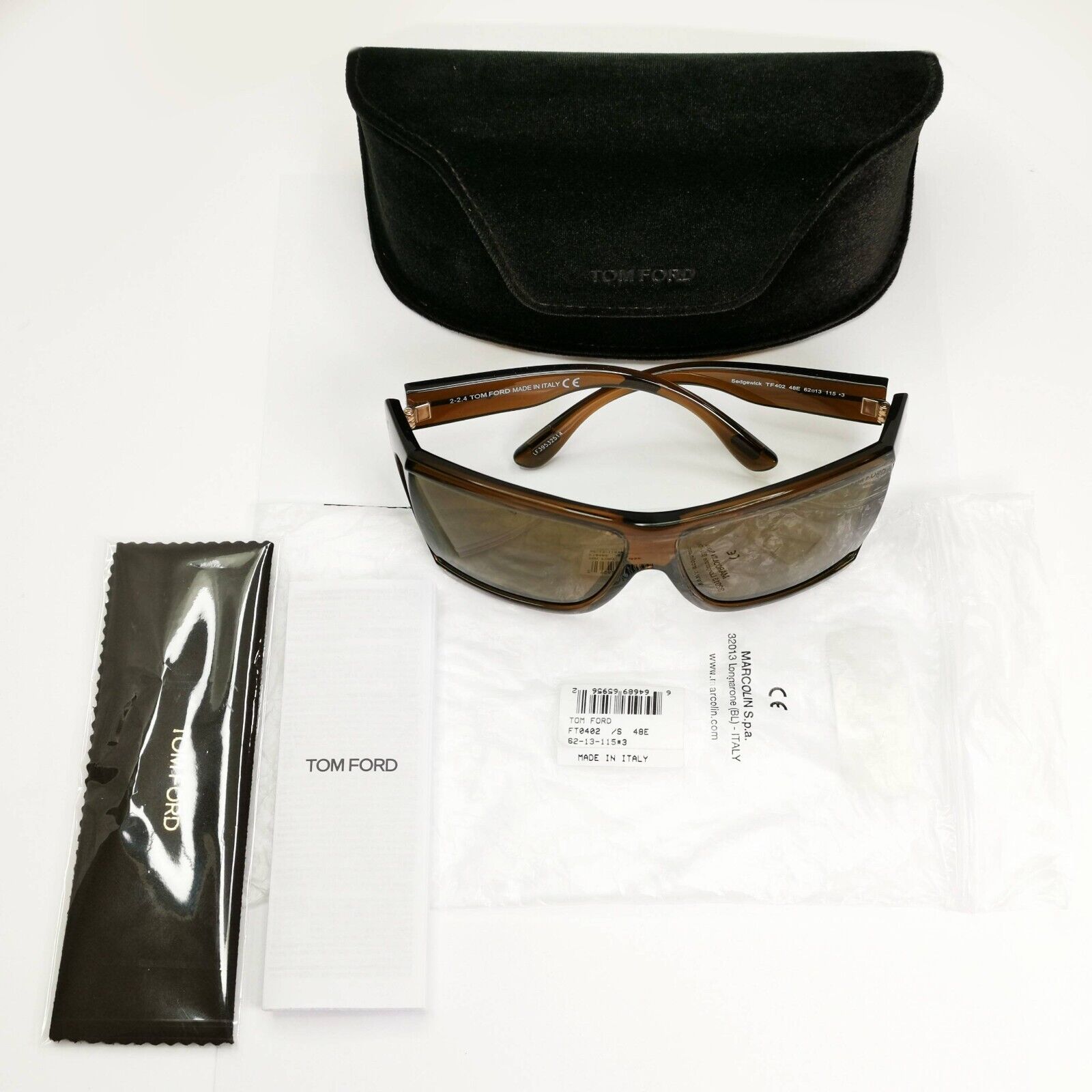 Tom Ford Sunglasses Sedgewick Brown Transparent Square Wrap FT0402 TF 402 48E