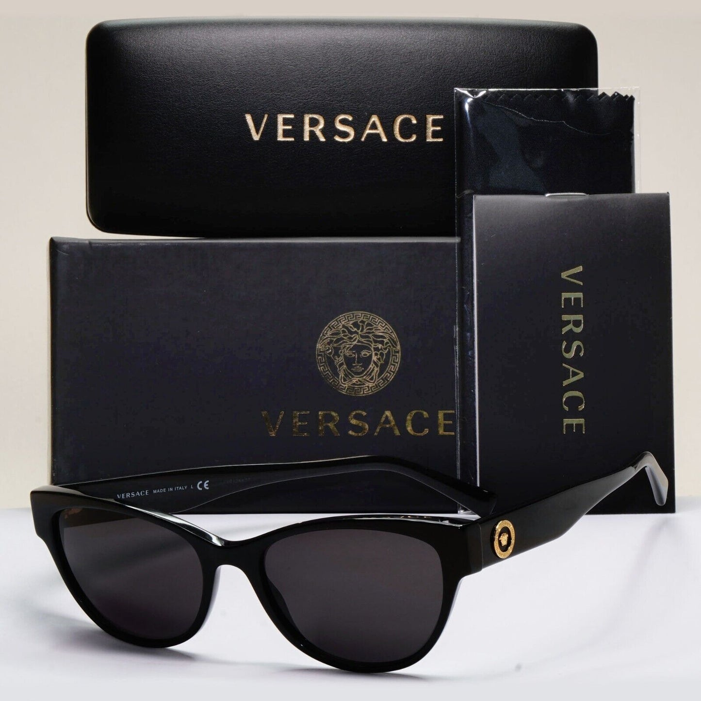 Versace Sunglasses Black Gold Medusa Cat Eye MOD VE 3287 GB1 53mm