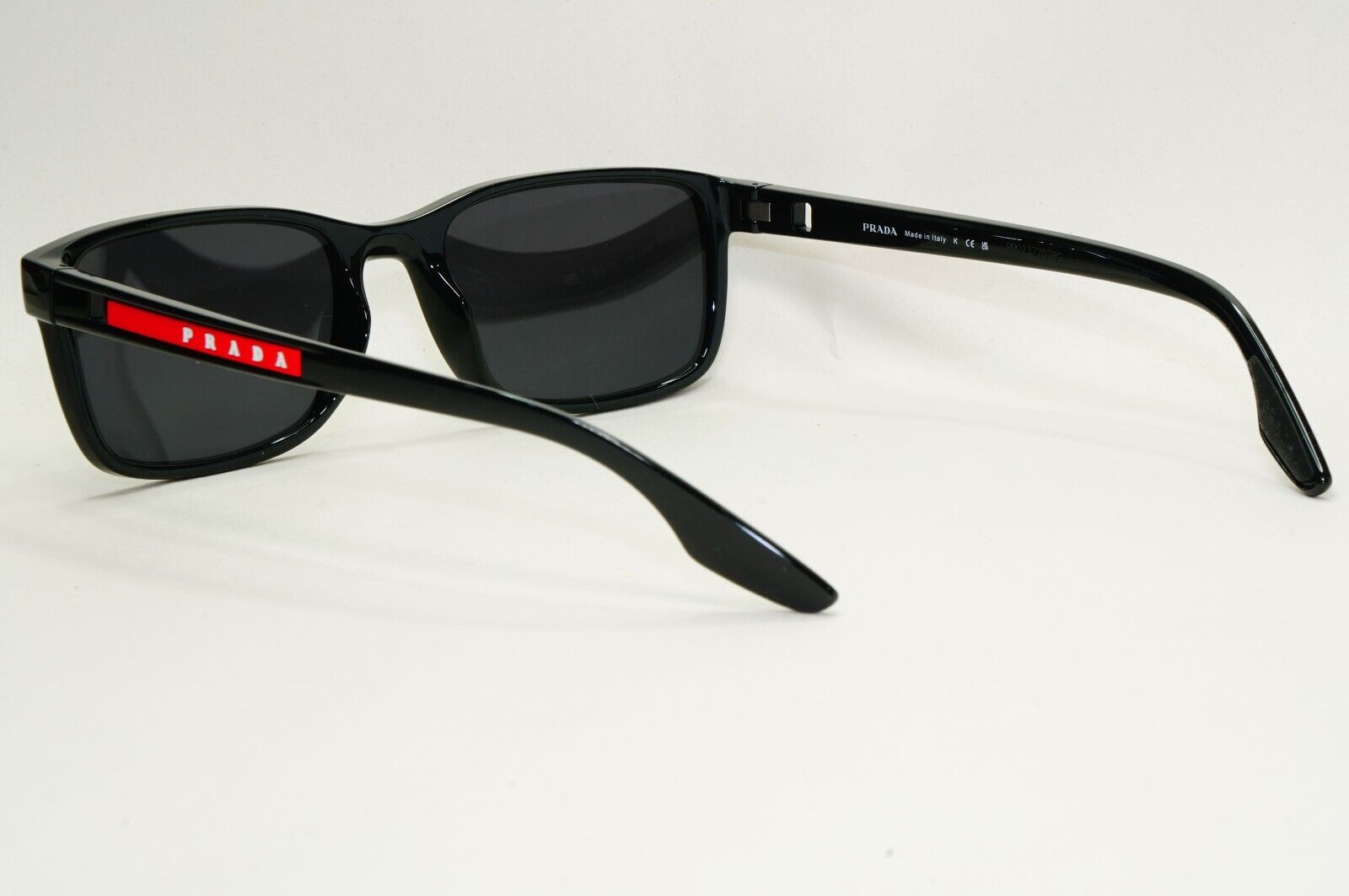Prada Sunglasses Black Glossy Square Red Linea Rossa PS09OV VPS 09O 1AB-1O1 55mm