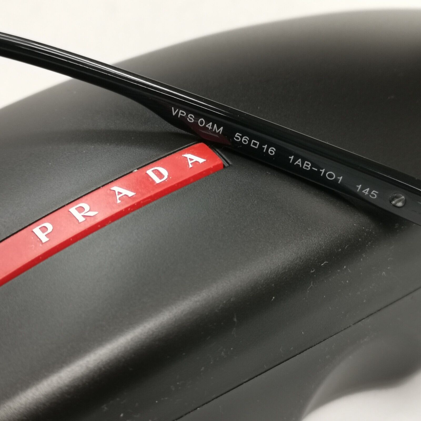 Prada Sunglasses Black Rectangle Glossy Red Stripe PS04MV VPS 04M 1AB-1O1 56mm