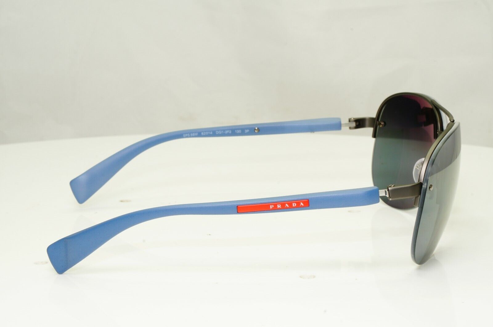 Prada Polarized Blue Sunglasses Silver Mirror Pilot 62mm Mens SPS 56M DG1-2F2