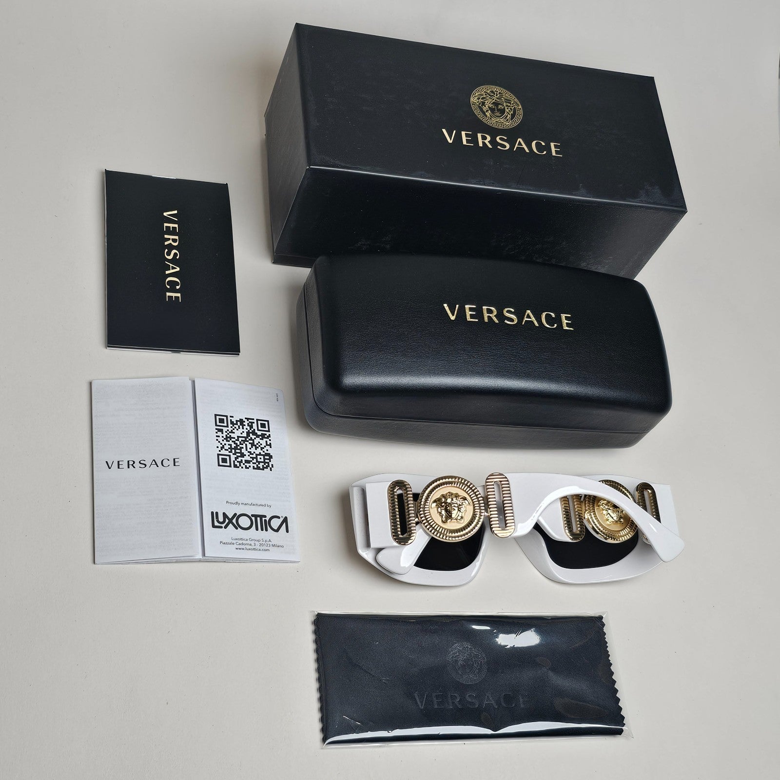 Versace Sunglasses Gold Medusa White Biggie Oversized Square MOD 4425U 314/87
