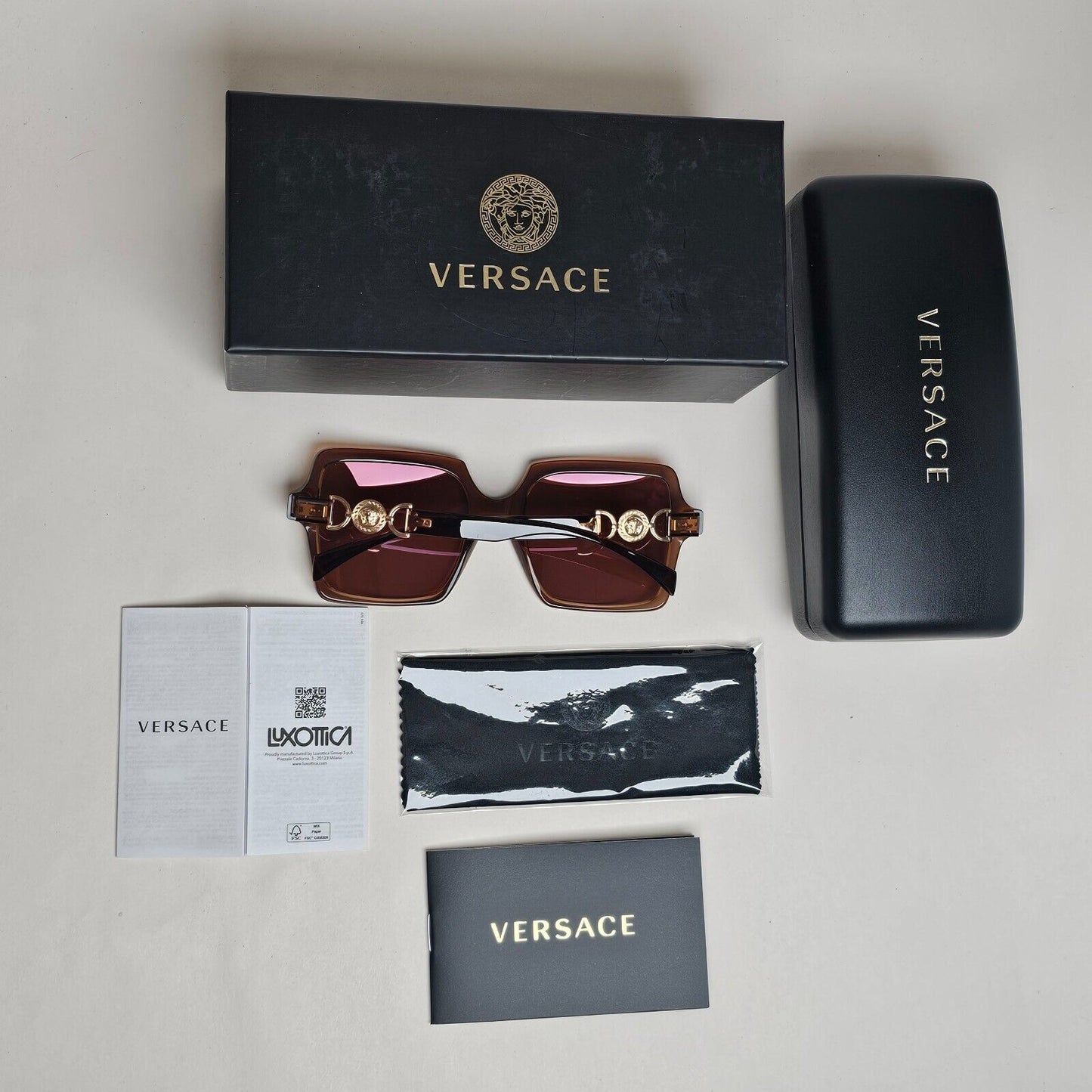 Versace Sunglasses Transparent Brown Gold Medusa Square MOD 4441 5028/O 55mm