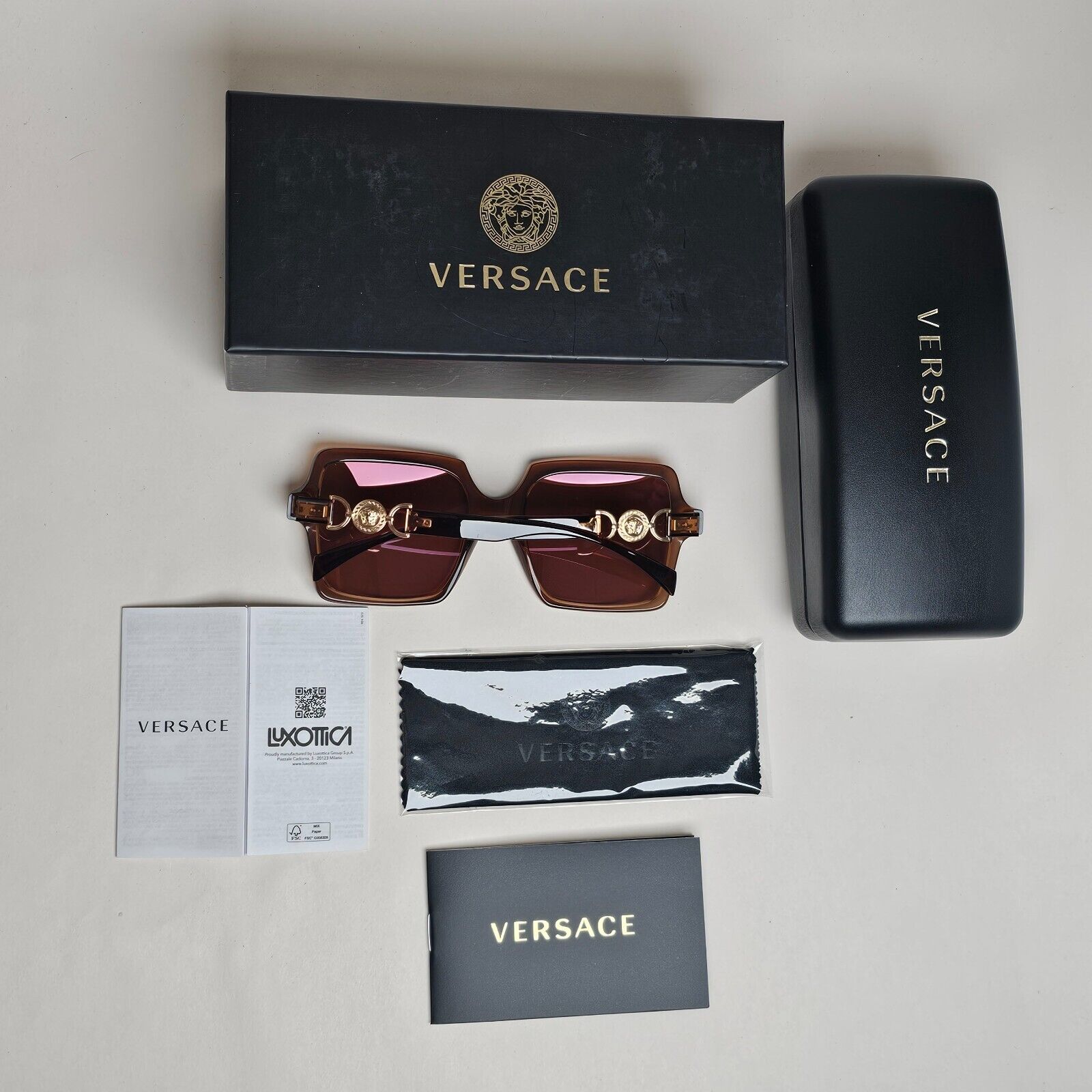 Versace Sunglasses Transparent Brown Gold Medusa Square MOD 4441 5028/O 55mm