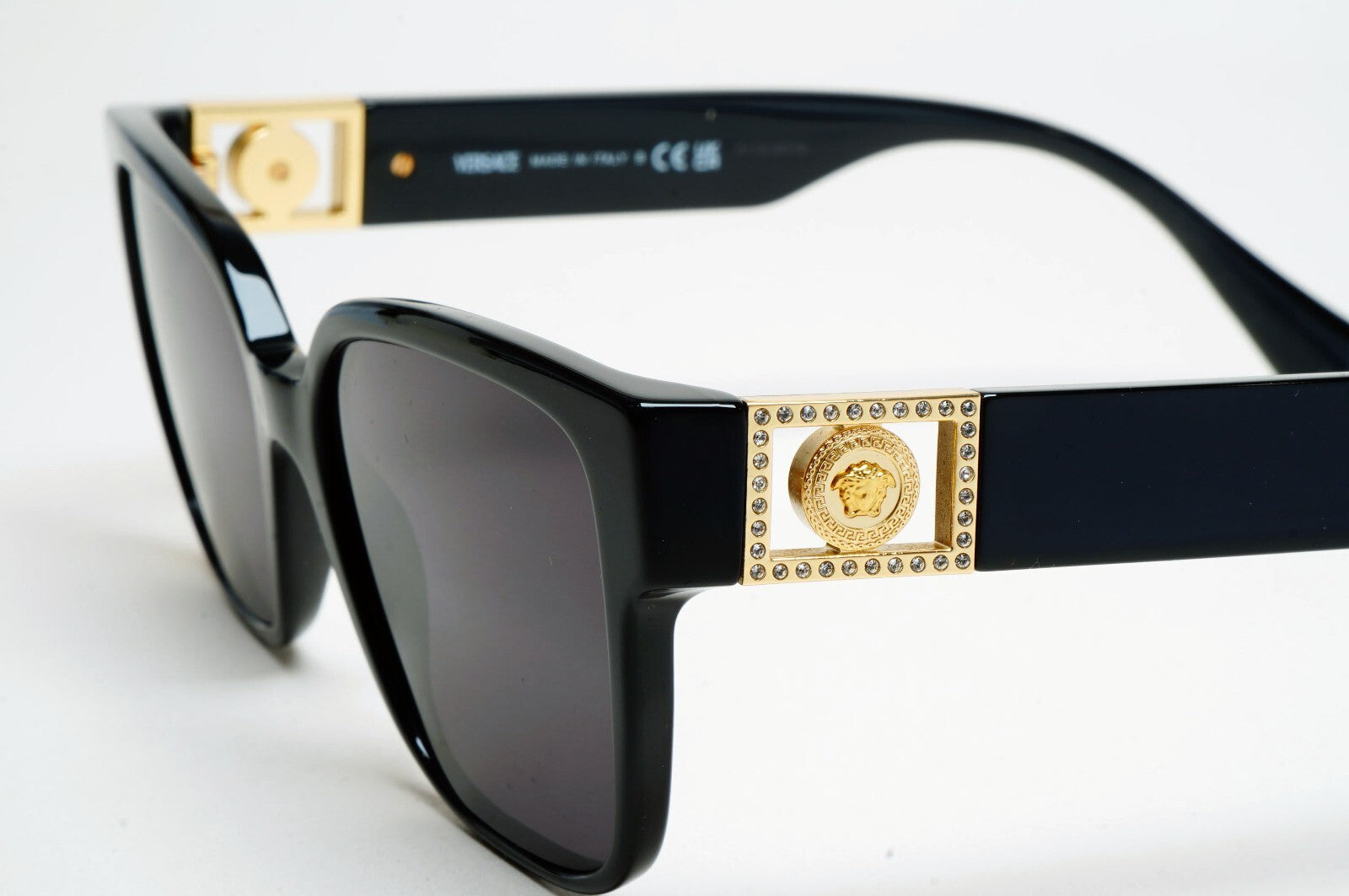 Versace Sunglasses Black Gold Medusa Diamante Square MOD VE 3329-B GB1 52mm