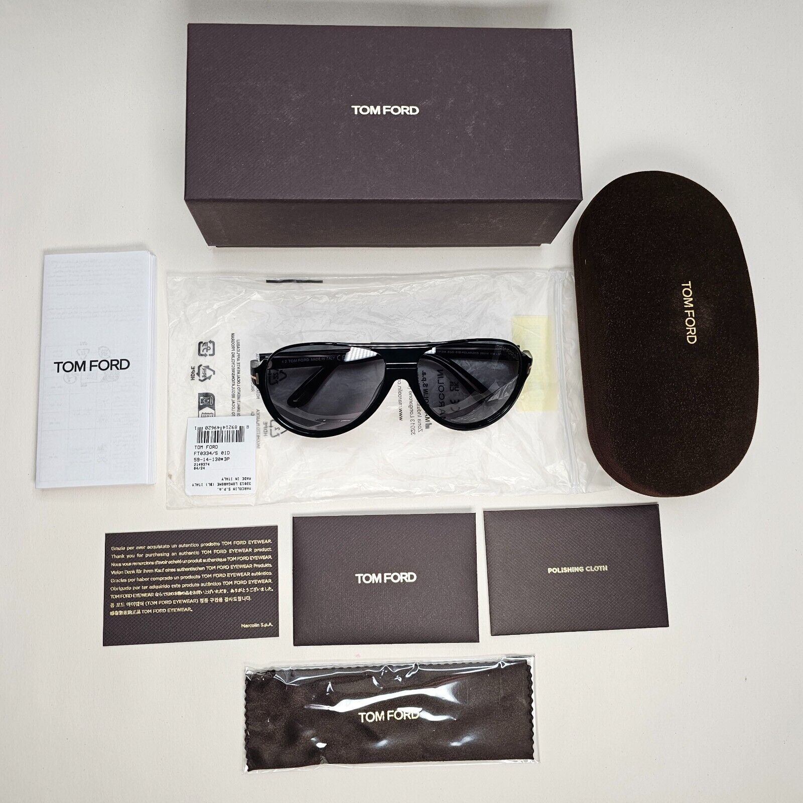 Tom Ford Sunglasses Polarised Black Pilot Gold FT0334 TF 334 Dimitry 01D 59mm