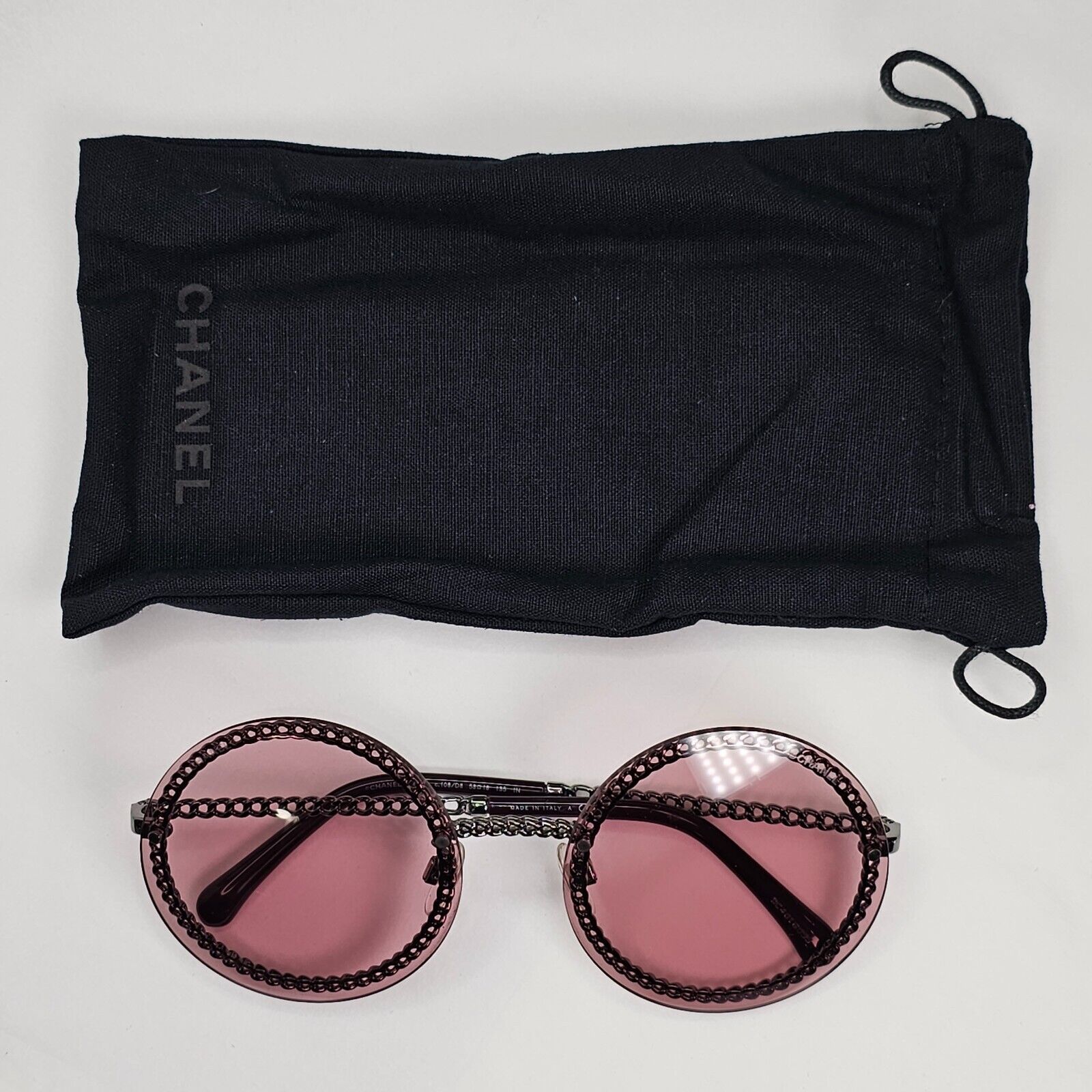 Chanel Sunglasses Chain Round Pink Red Burgundy Silver 4245 C.108/D8 041223 [B]