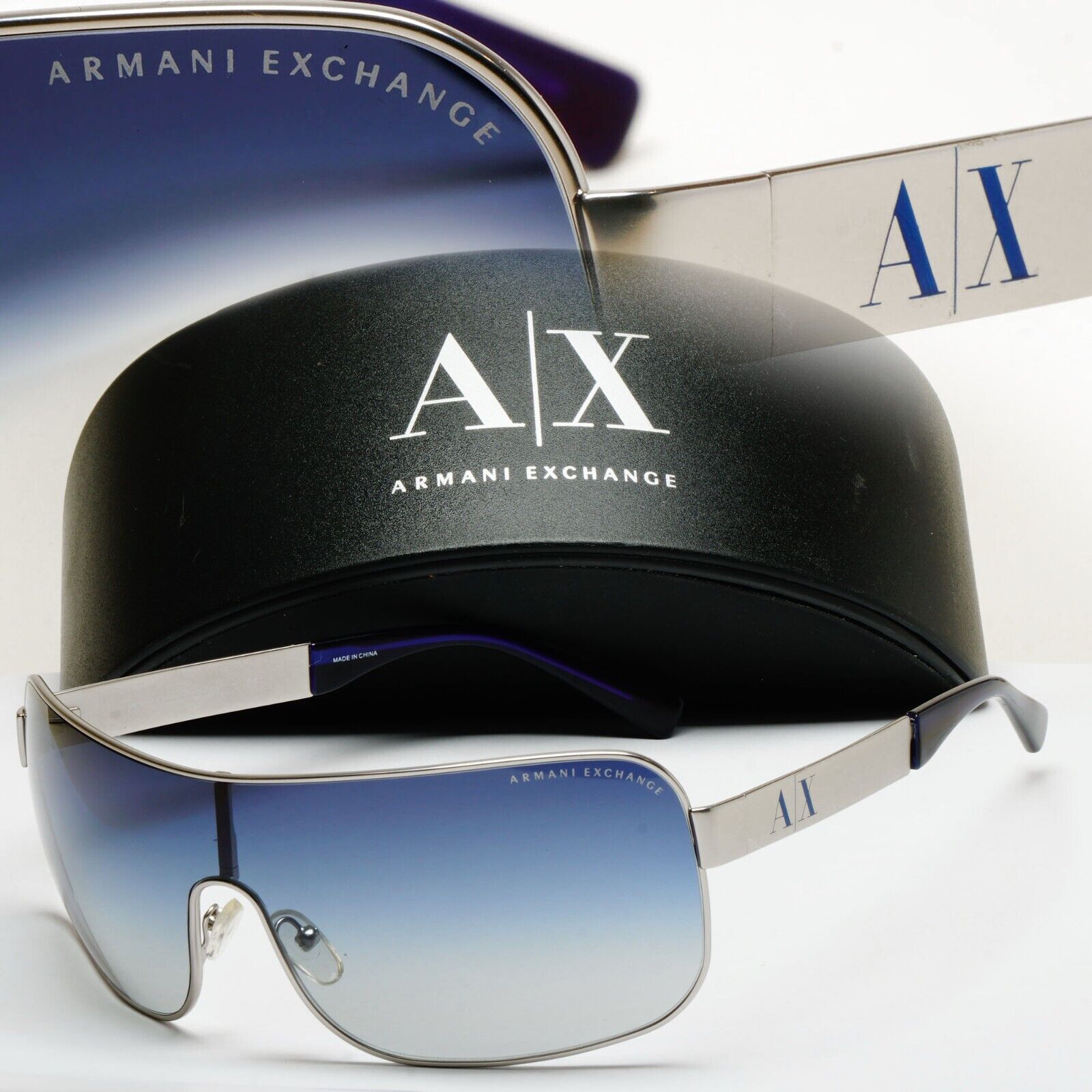 Armani Exchange Sunglasses 2015 Silver Blue Shield AX 2008 6020/4L [b] 221124