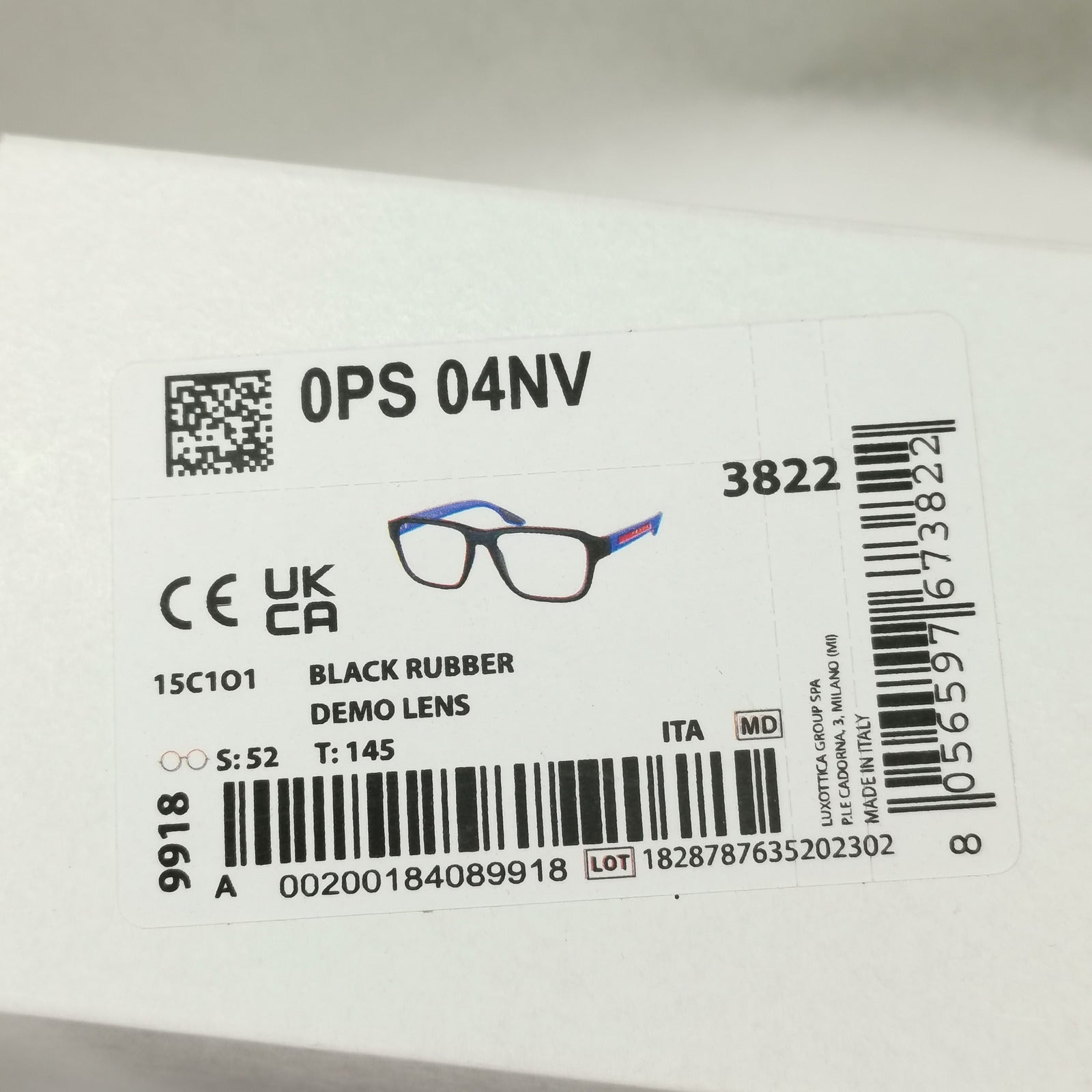 Prada Sunglasses Black Blue Rubber Square Red Stripe PS04NV VPS 04N 15C-1O1 52mm