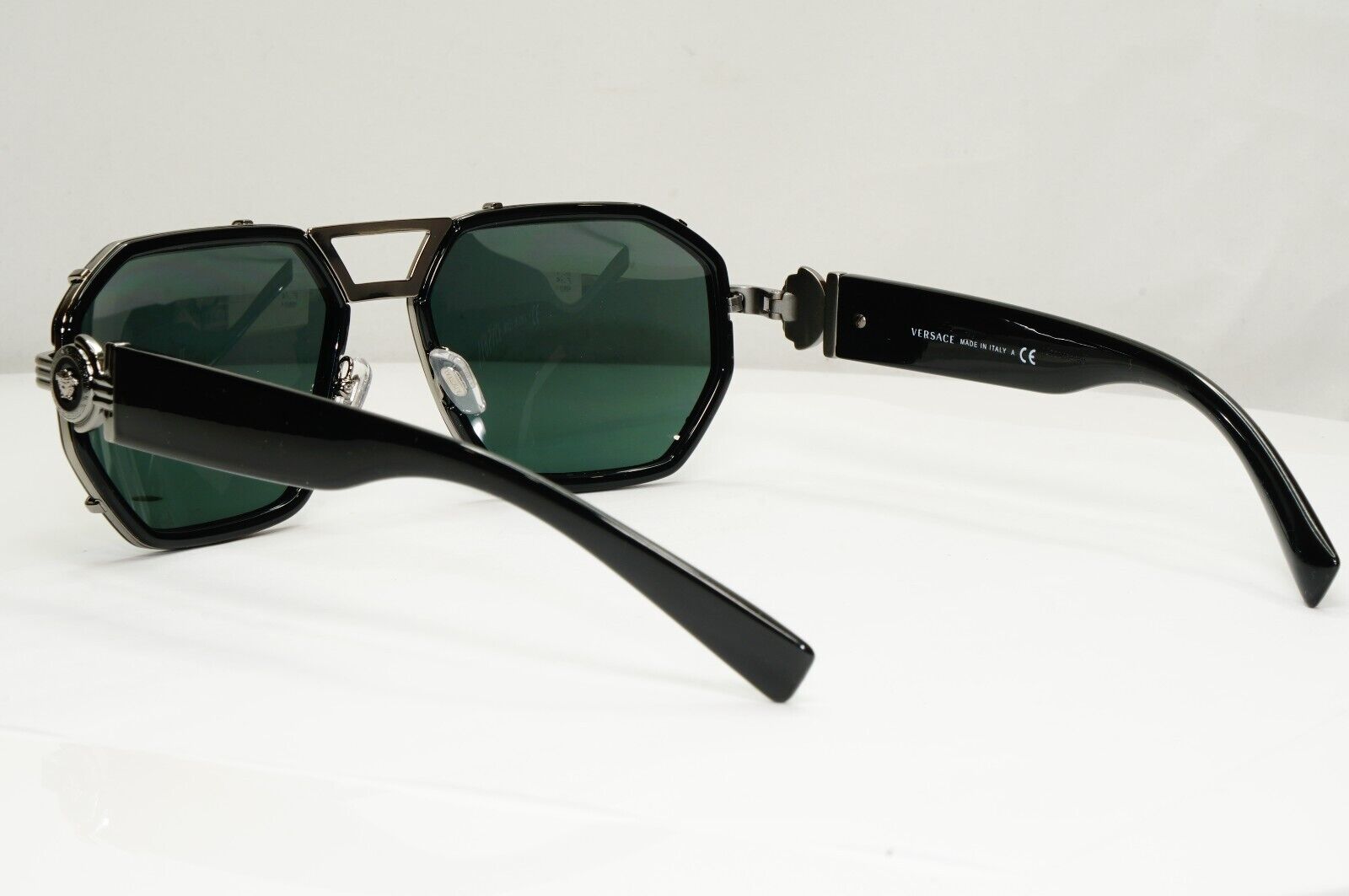 Versace Sunglasses Black Gunmetal Green Medusa Navigator MOD 2228 1001/71 58mm