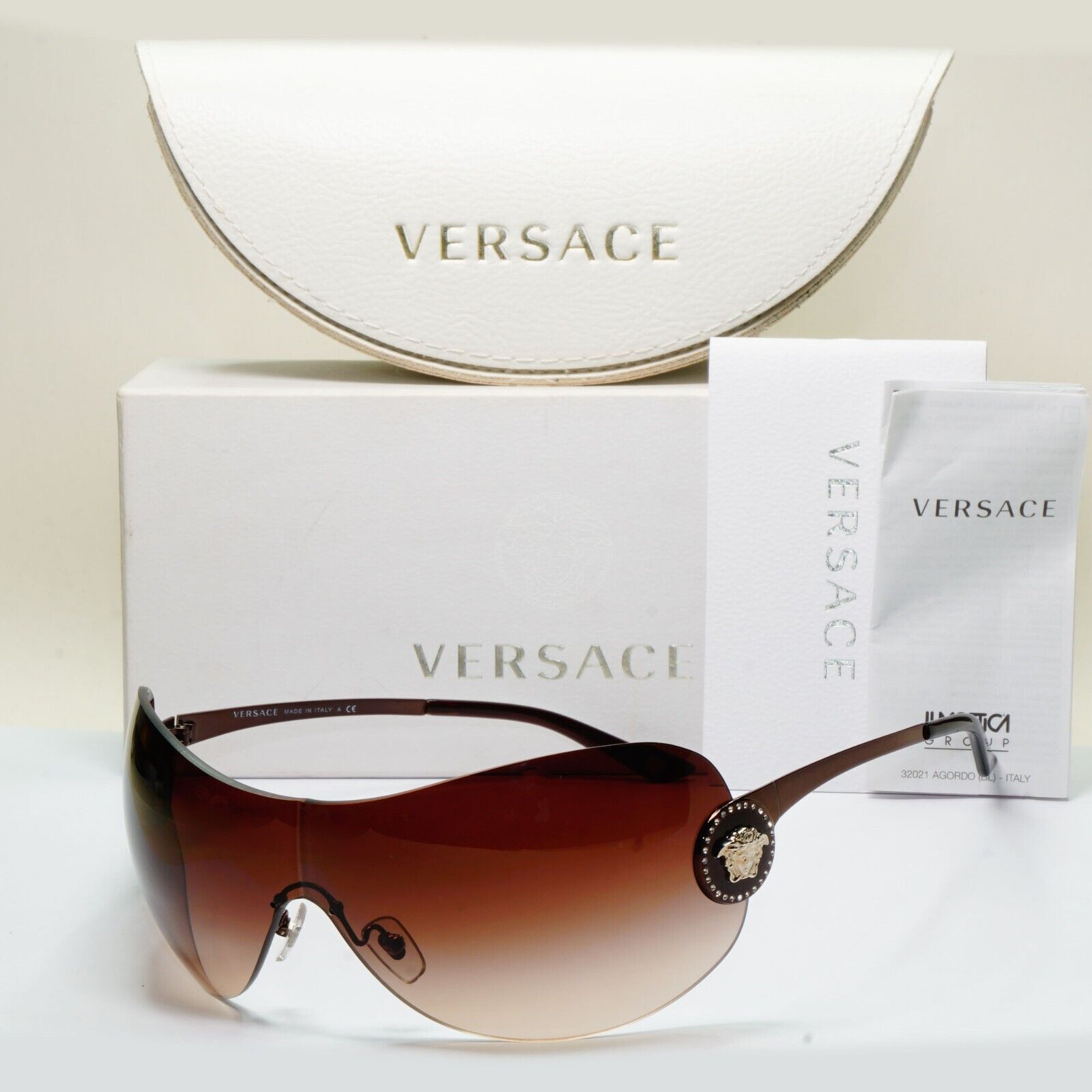 Versace Sunglasses 2008 Vintage Shield Rimless Rare MOD VE 2113-B 1257/13 250924