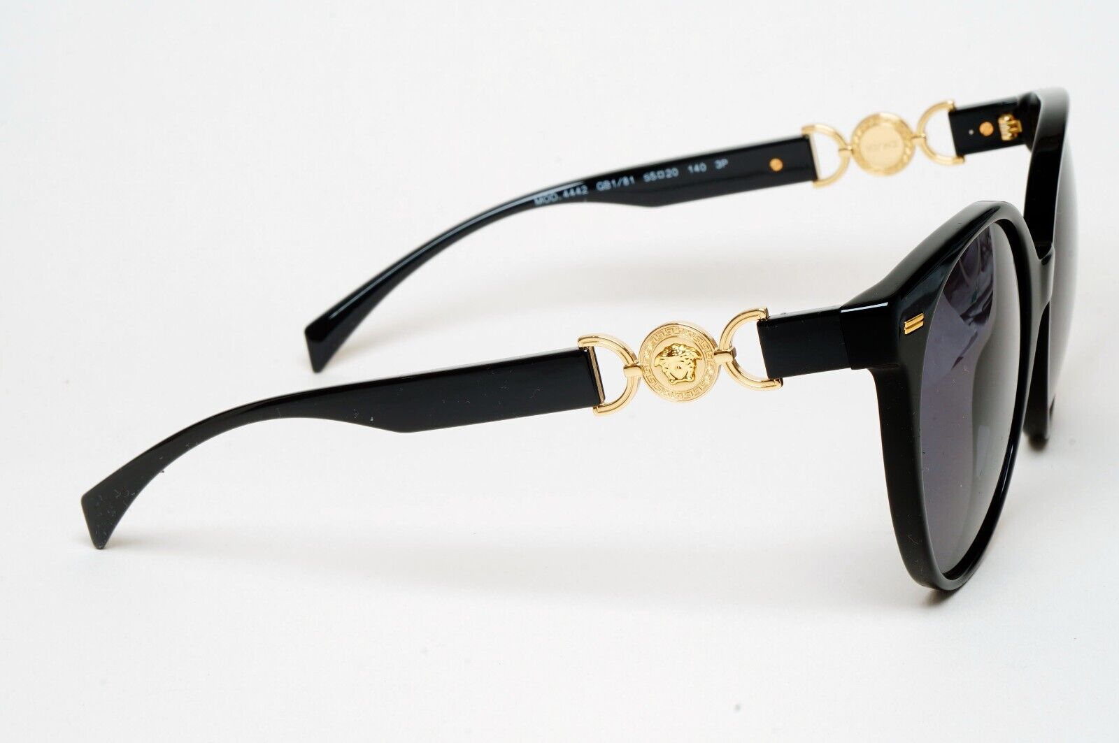 Versace Sunglasses Polarized Black Gold Medusa Grey Round MOD VE 4442 GB1/81