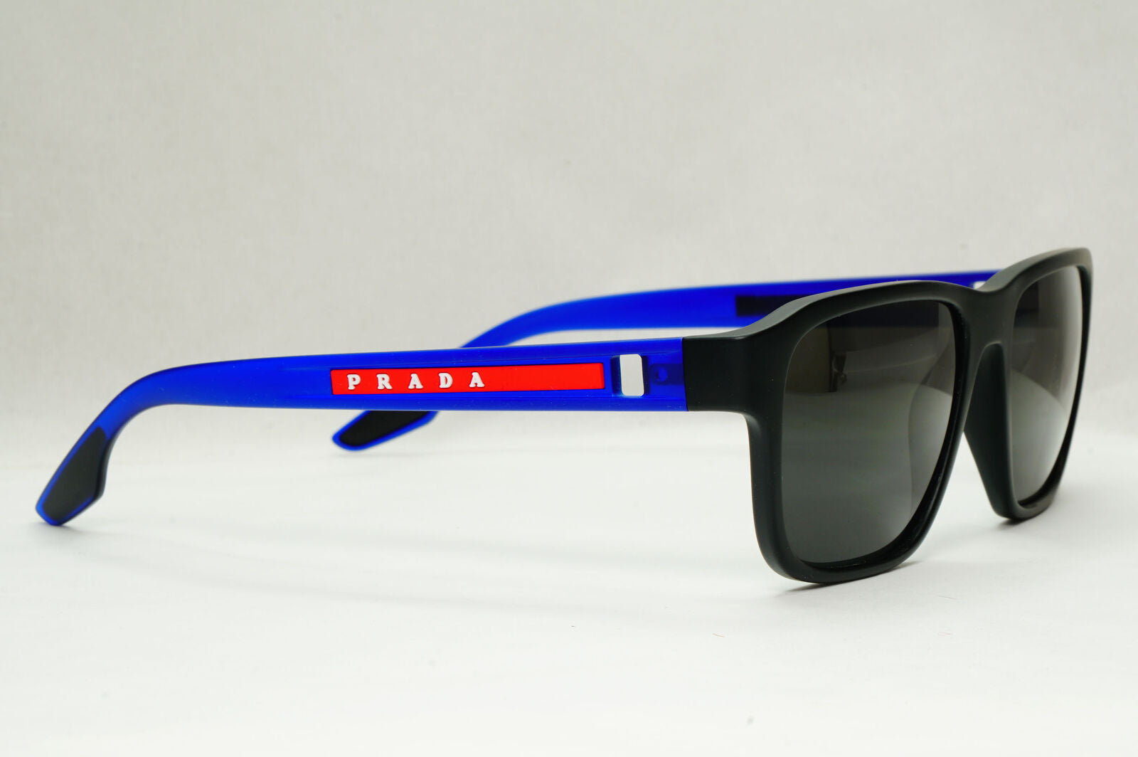 Prada Sunglasses Black Blue Rubber Square Red Stripe PS04NV VPS 04N 15C-1O1 52mm