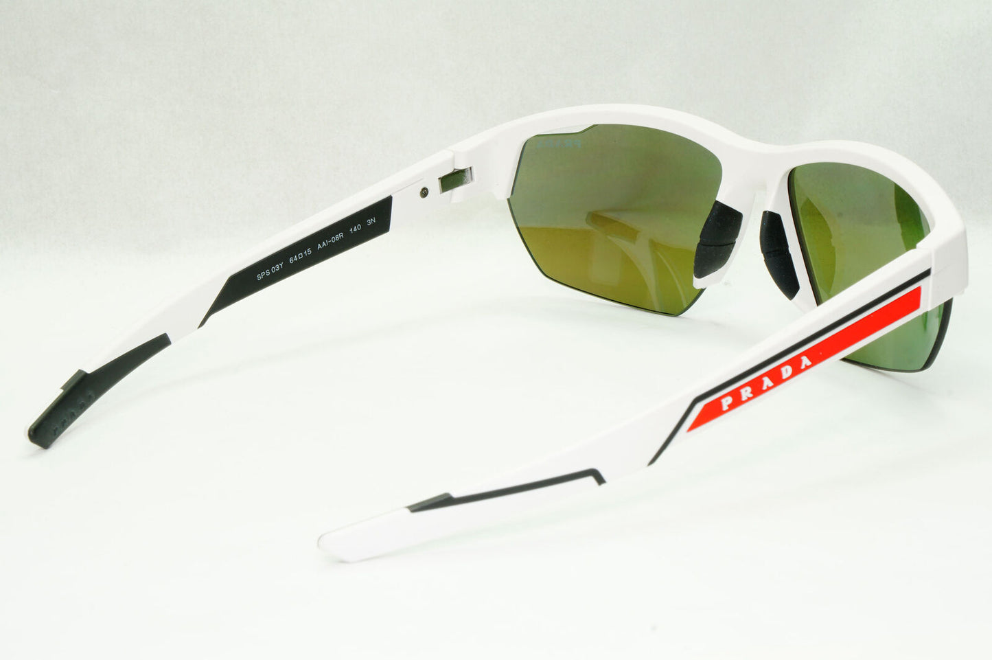 Prada Sunglasses White Blue Mirror Wrap Sport Red Stripe PS03YS SPS 03Y AAI-08R