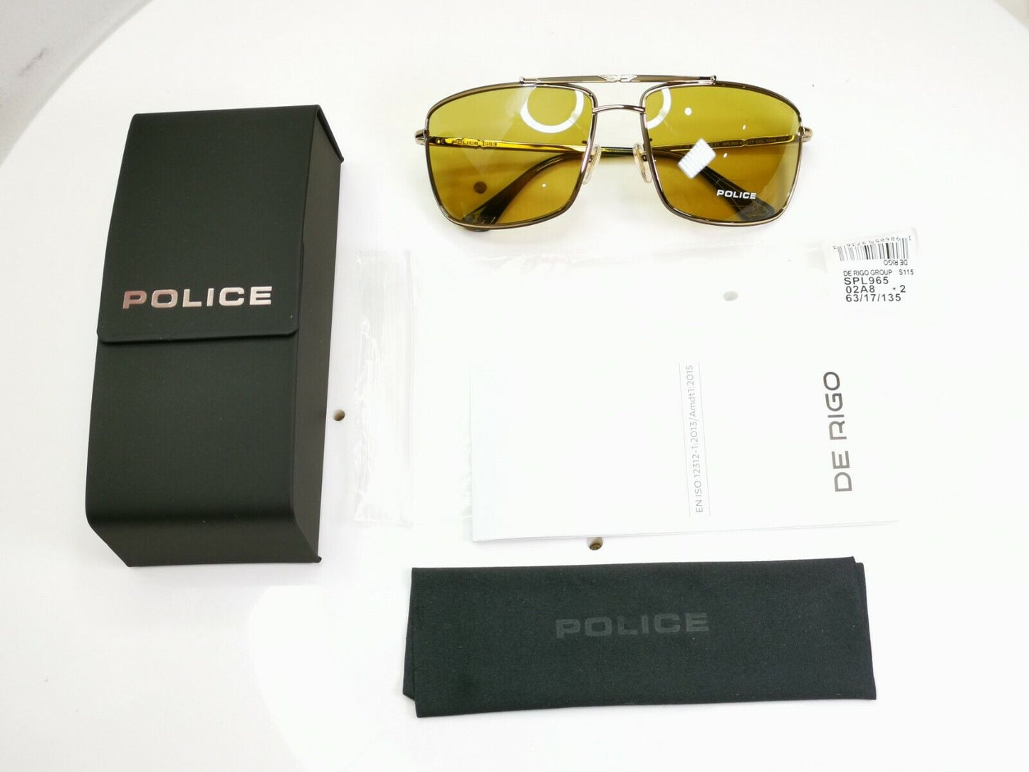 Police Gold Metal Square Pilot Sunglasses Mustard Ochre Lens SPL 965 COL 02A8