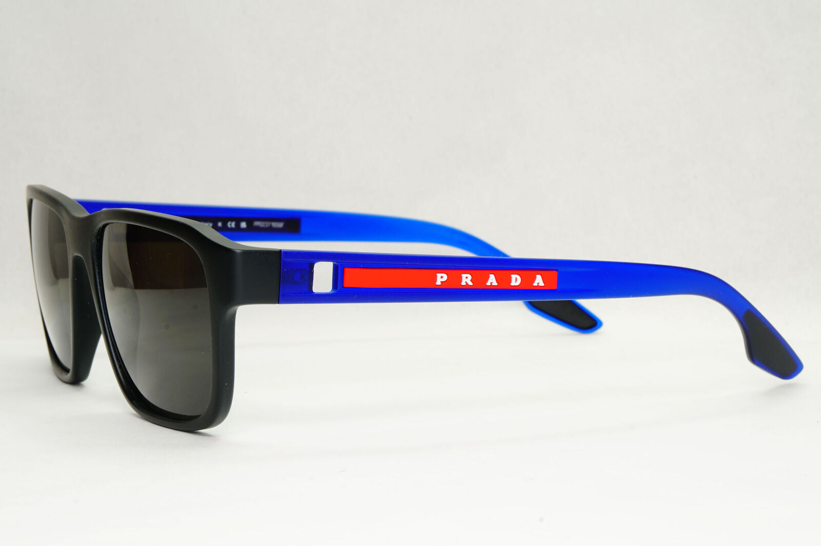 Prada Sunglasses Black Blue Rubber Square Red Stripe PS04NV VPS 04N 15C-1O1 52mm