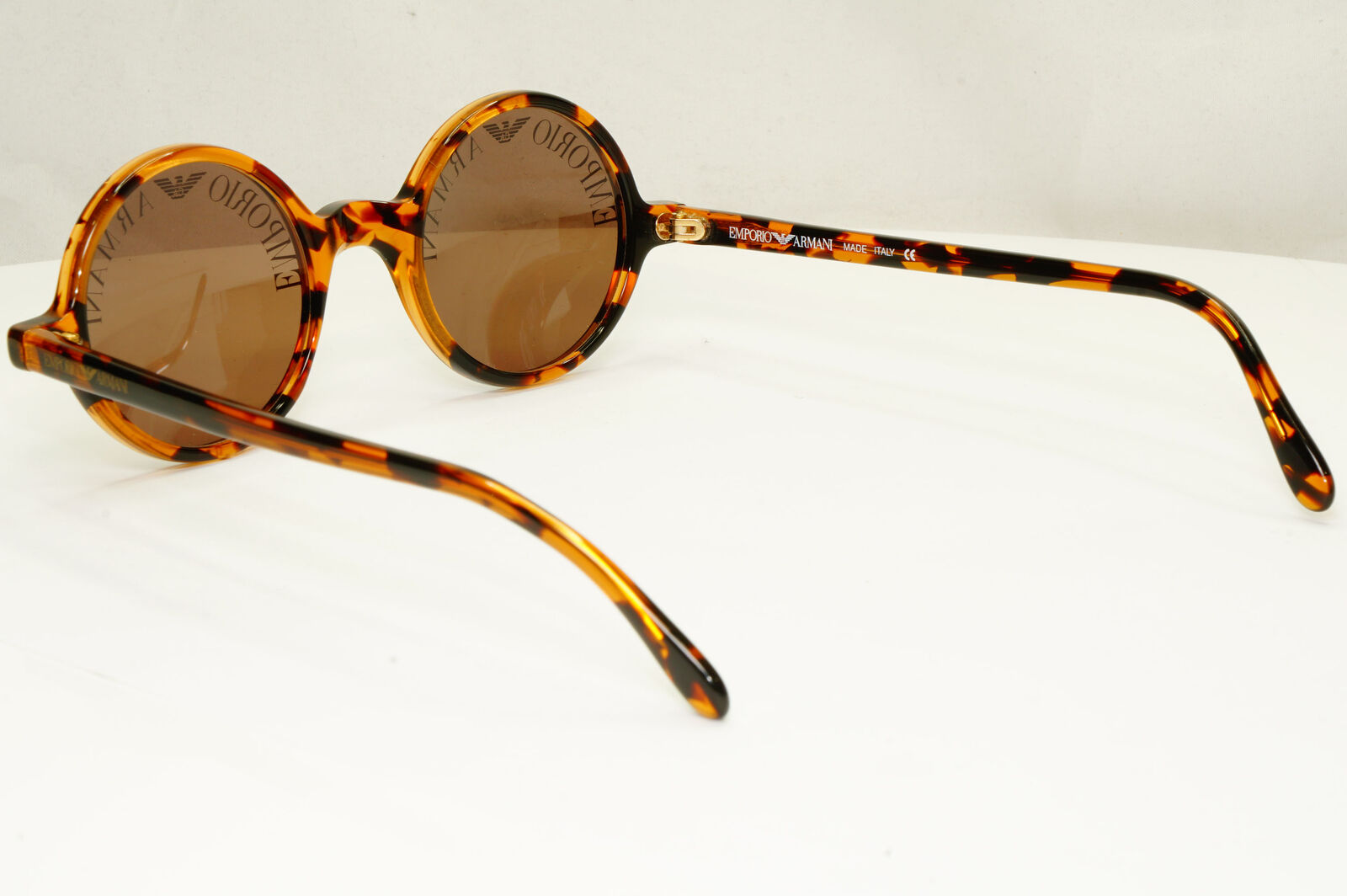 Emporio Armani 1997 Vintage Sunglasses Round Lens Logo Print Brown 523-S 153