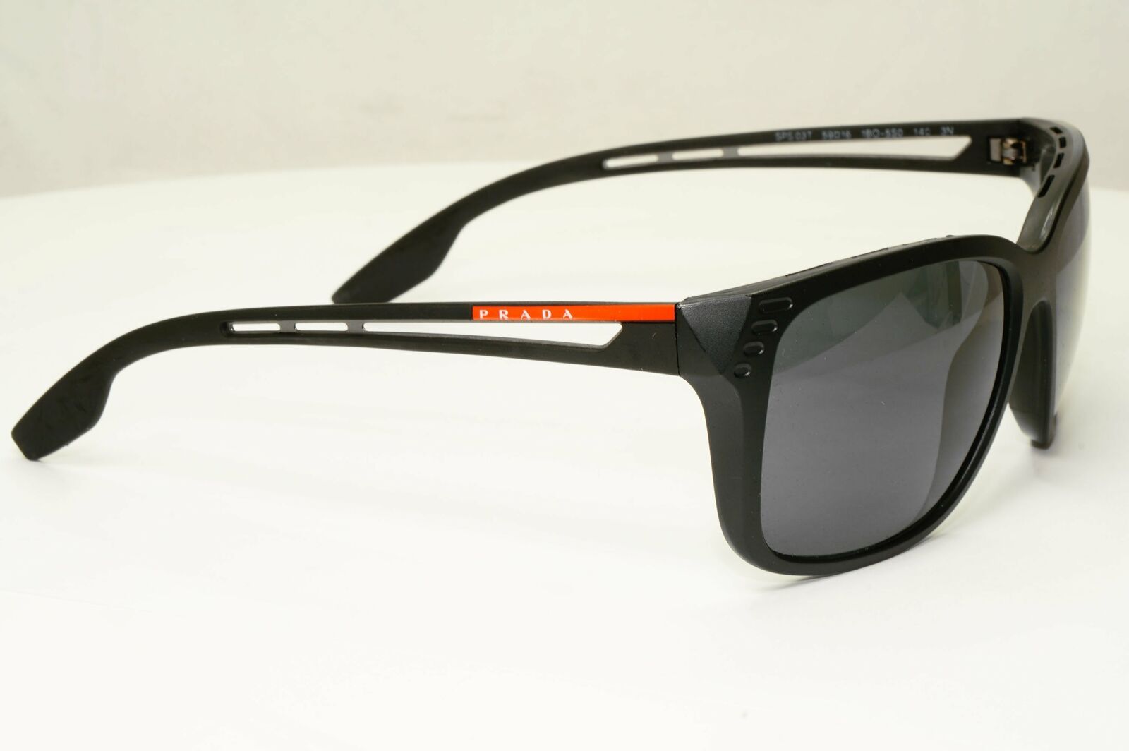 Prada Black Sunglasses Square Mens Designer Sport SPS 03T 1BO-5S0 Red Stripe