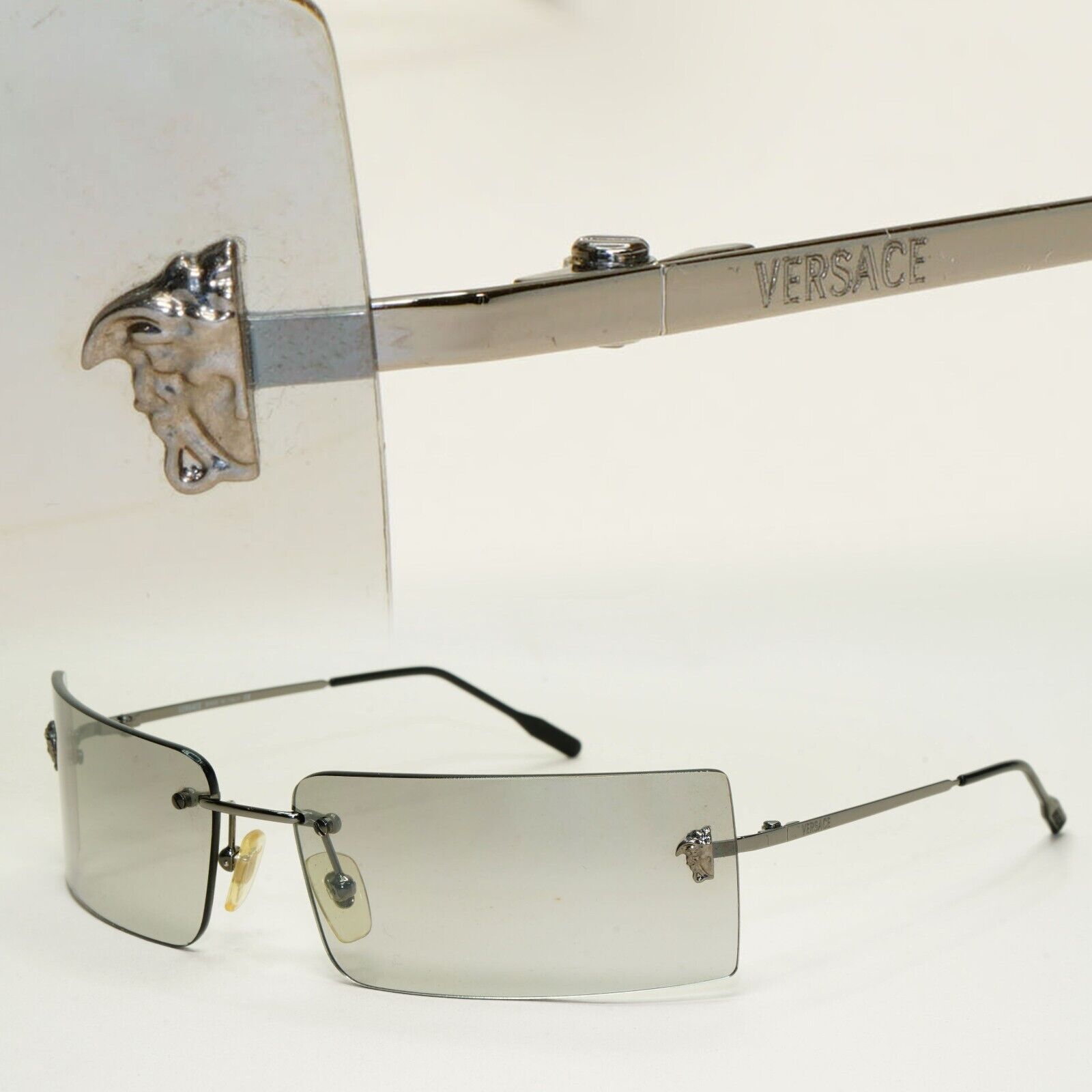 Versace Sunglasses 2002 Vintage Rimless Gunmetal Grey MOD N35 89M/264 270924