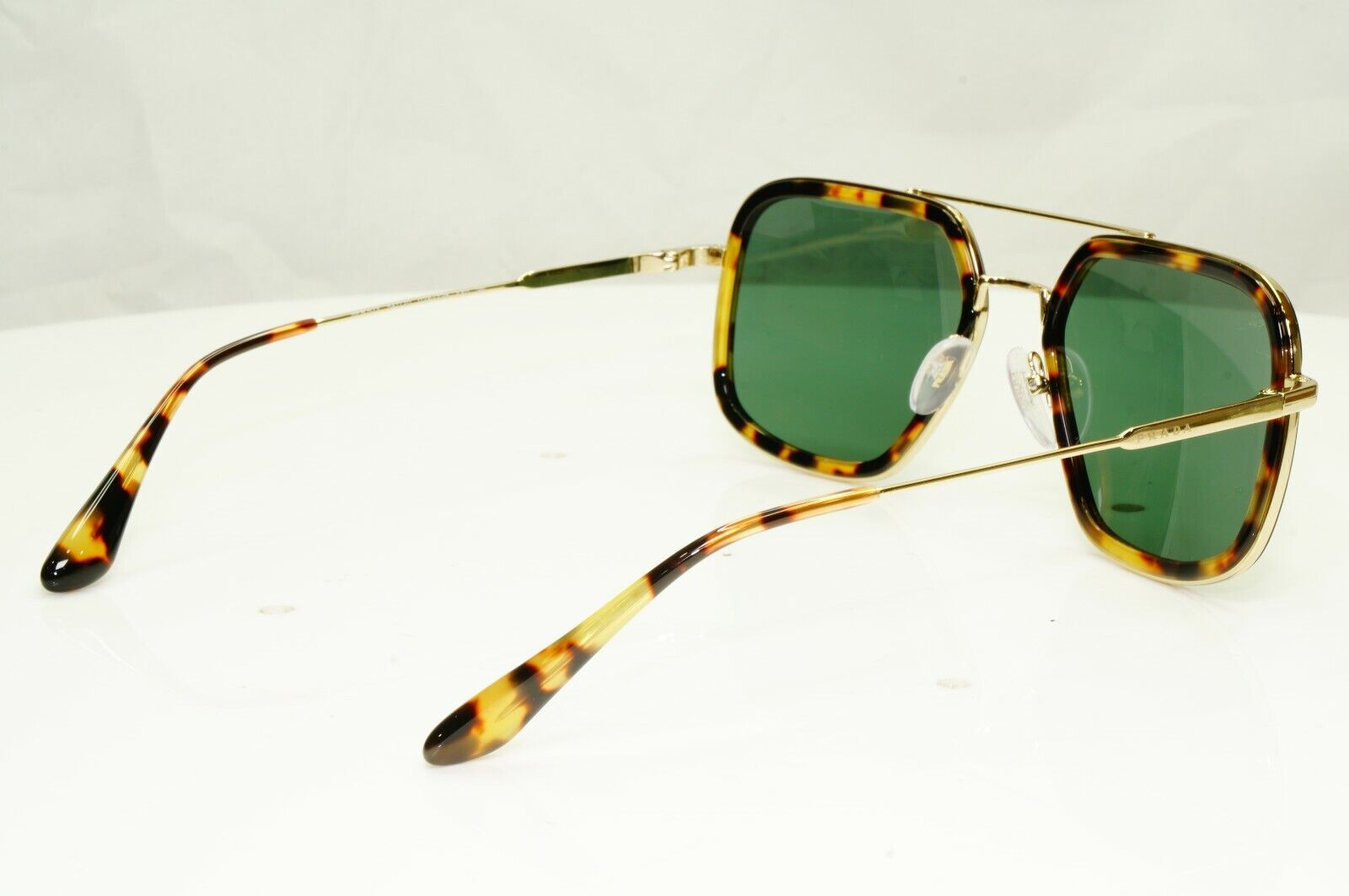 Prada Gold Brown Green Tortoise Sunglasses Pilot Square Metal SPR 57X 02A-728