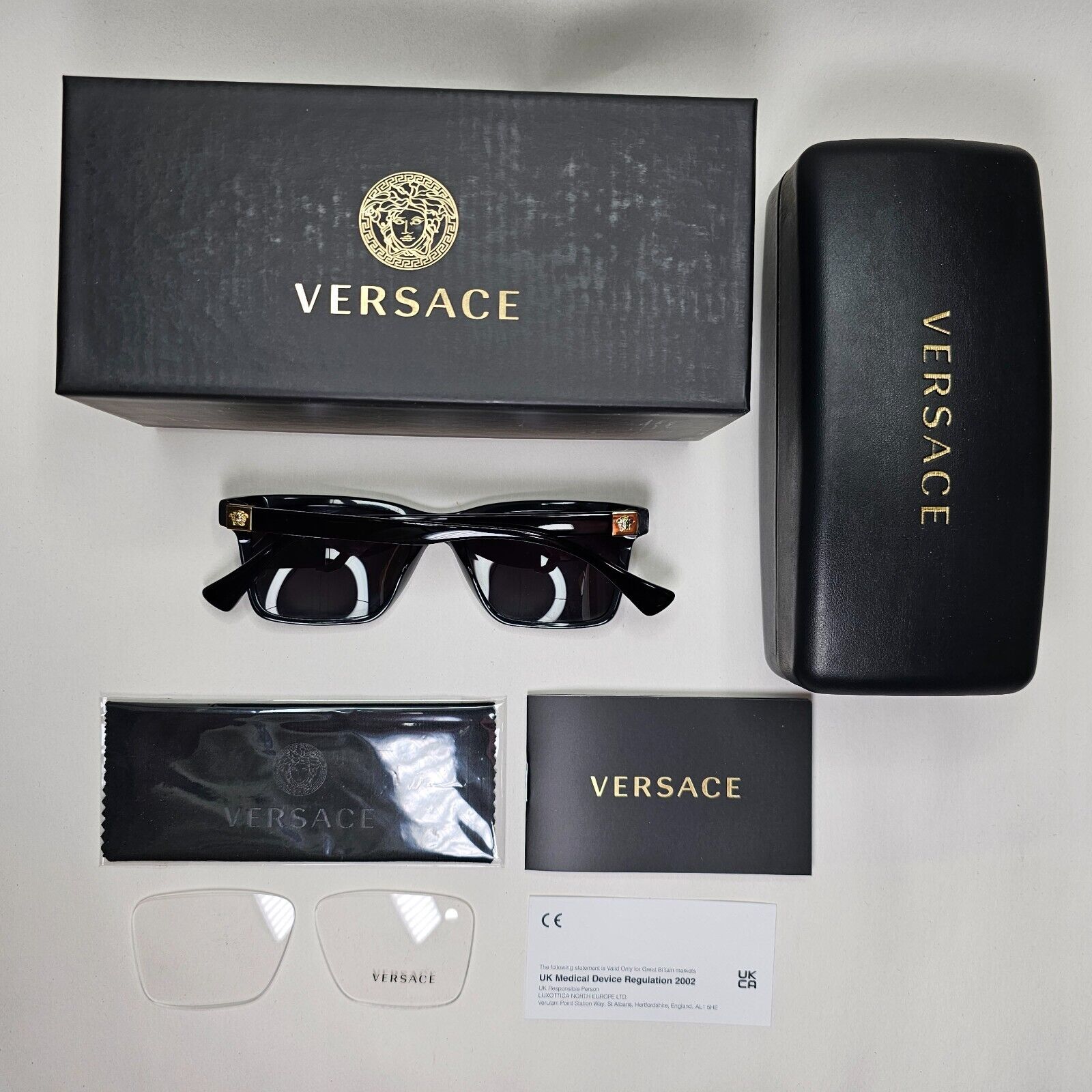 Versace Sunglasses Black Square Glossy Gold Medusa MOD VE 3328 GB1 54mm