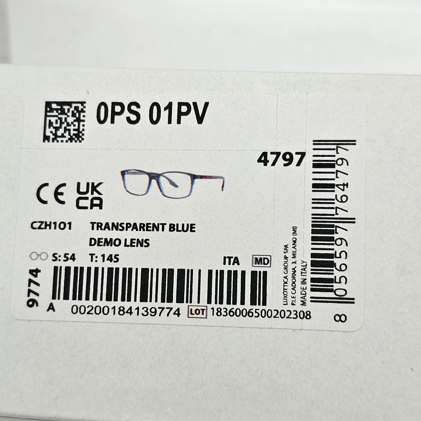 Prada Sunglasses Blue Transparent Black Square PS01PV VPS 01P CZH-1O1 54mm