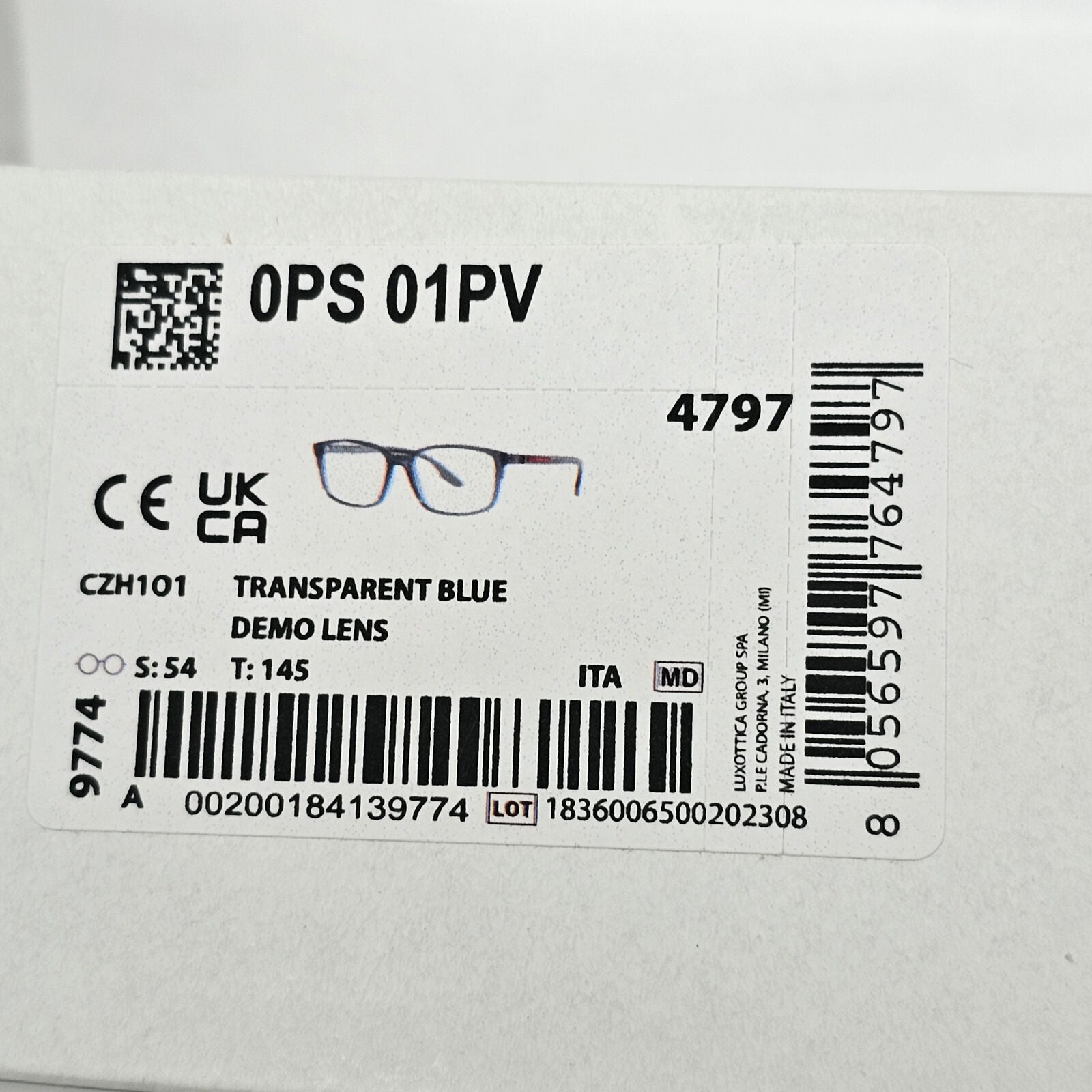 Prada Sunglasses Blue Transparent Black Square PS01PV VPS 01P CZH-1O1 54mm