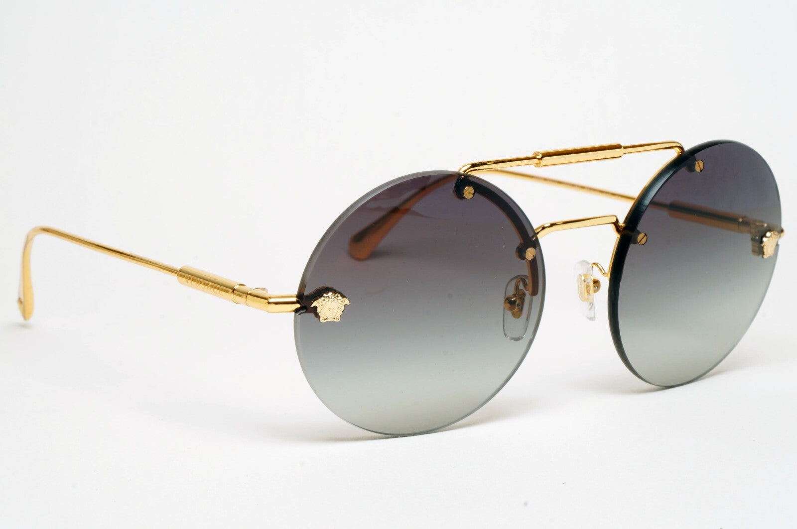 Versace Sunglasses Gold Medusa Grey Rimless Round MOD VE 2244 1002/8G
