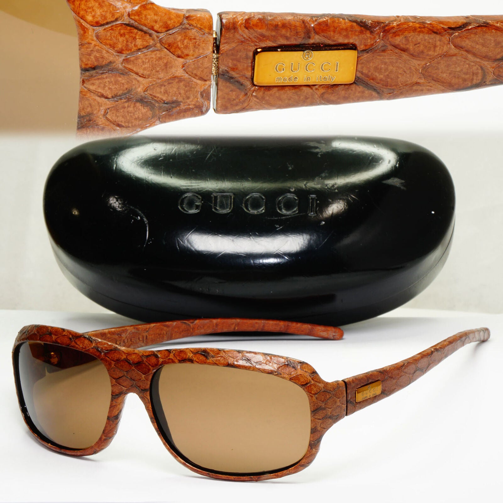 Gucci Snake Leather Sunglasses 1998 Vintage Brown Exotic GG 1449/S 3H2 290323