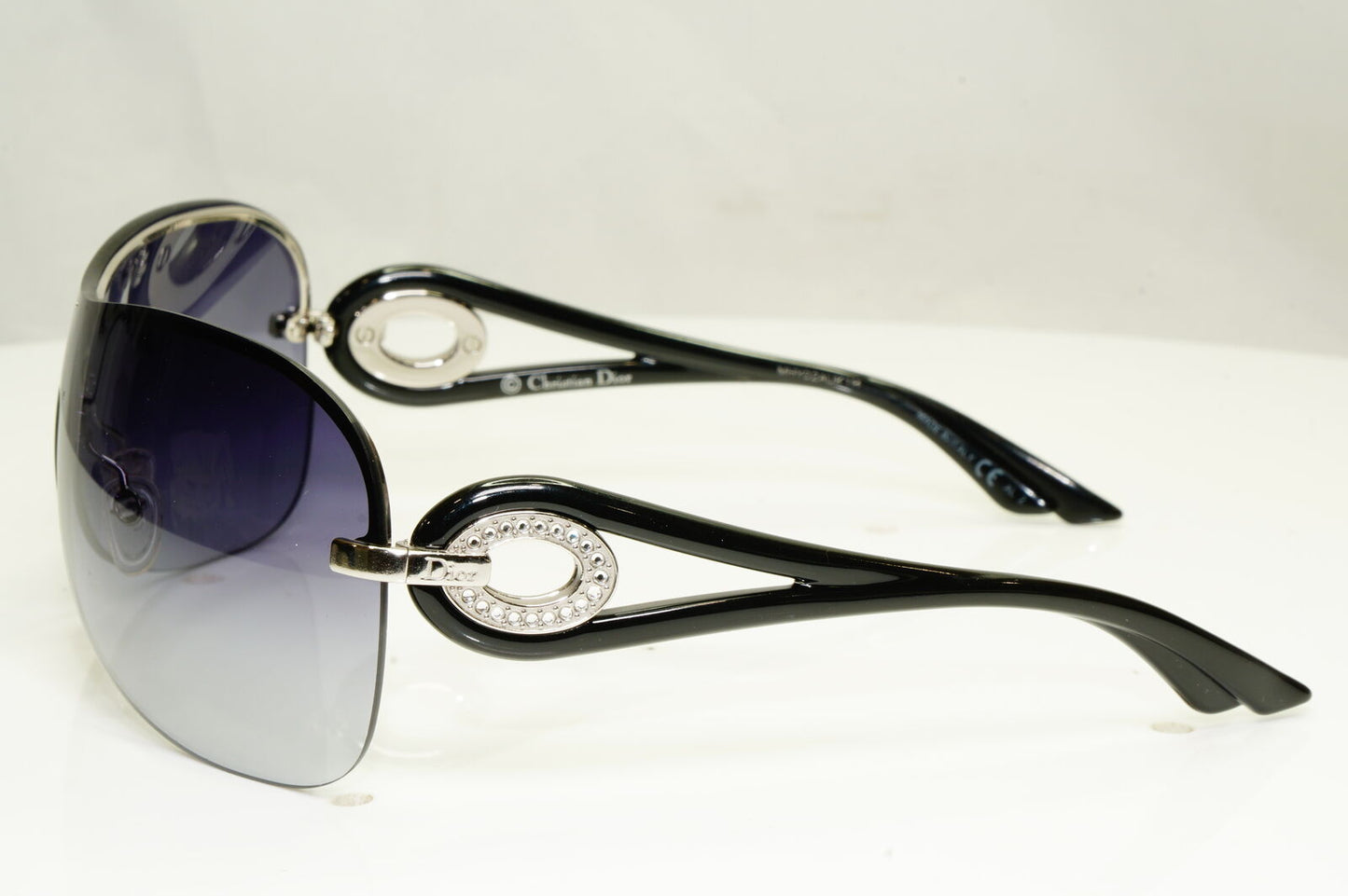 Authentic Dior Womens Shield Black Visor Shield Sunglasses Volute 3 Strass RZSJJ