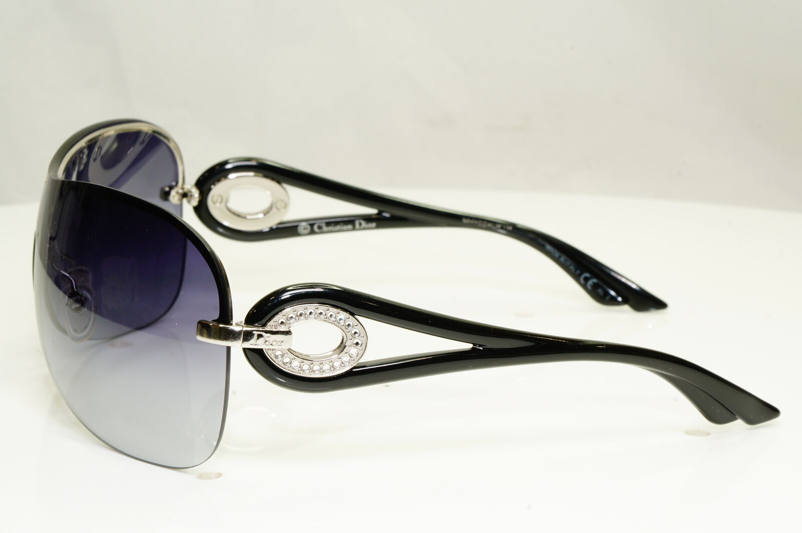 Authentic Dior Womens Shield Black Visor Shield Sunglasses Volute 3 Strass RZSJJ