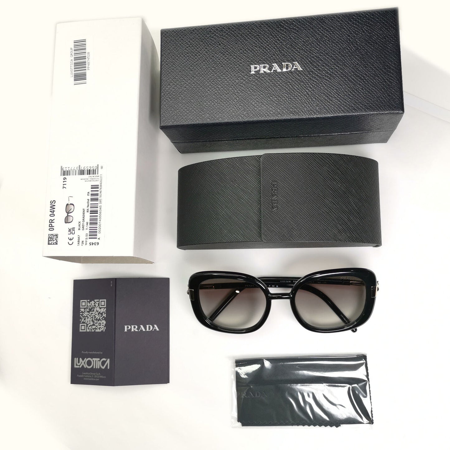 Prada Sunglasses Black Gold Square Grey Gradient 53mm PR04WS SPR 04W 1AB-0A7