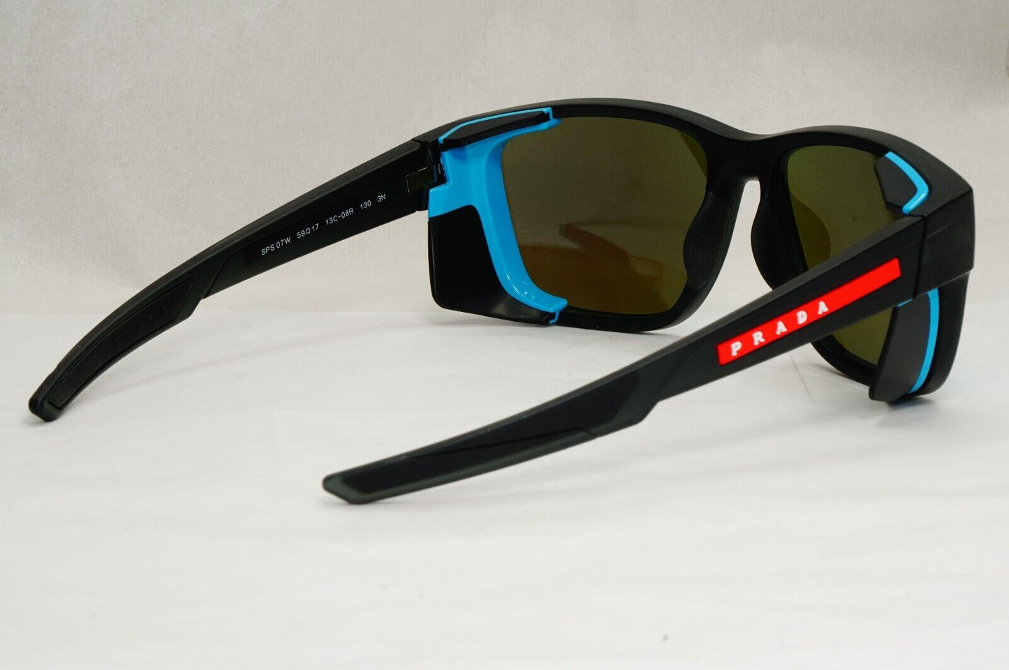 Prada Sunglasses Blue Mirror Grey Rubber Side Shields PS07WS SPS 07W 13C-08R