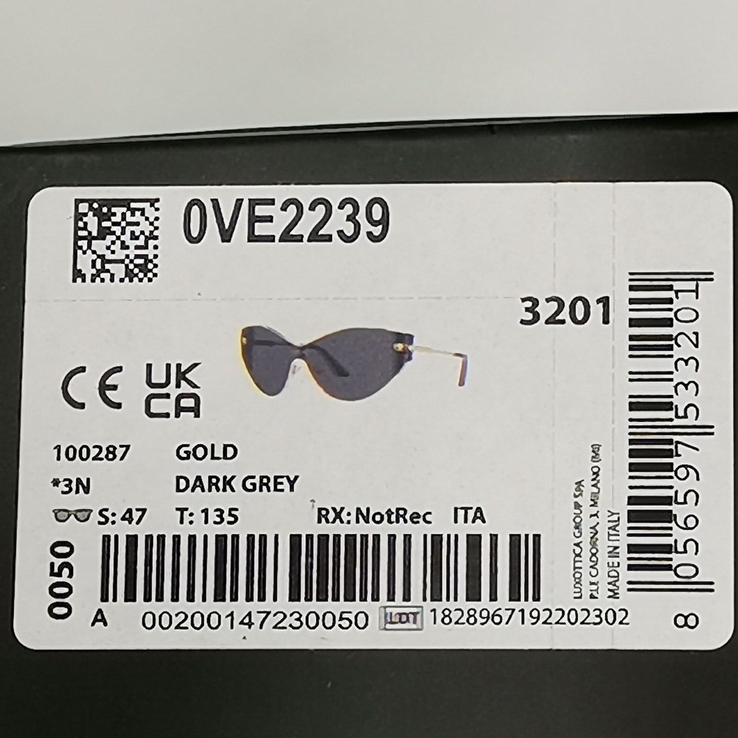 Versace Sunglasses Black Shield Gold Medusa Visor MOD 2239 1002/87