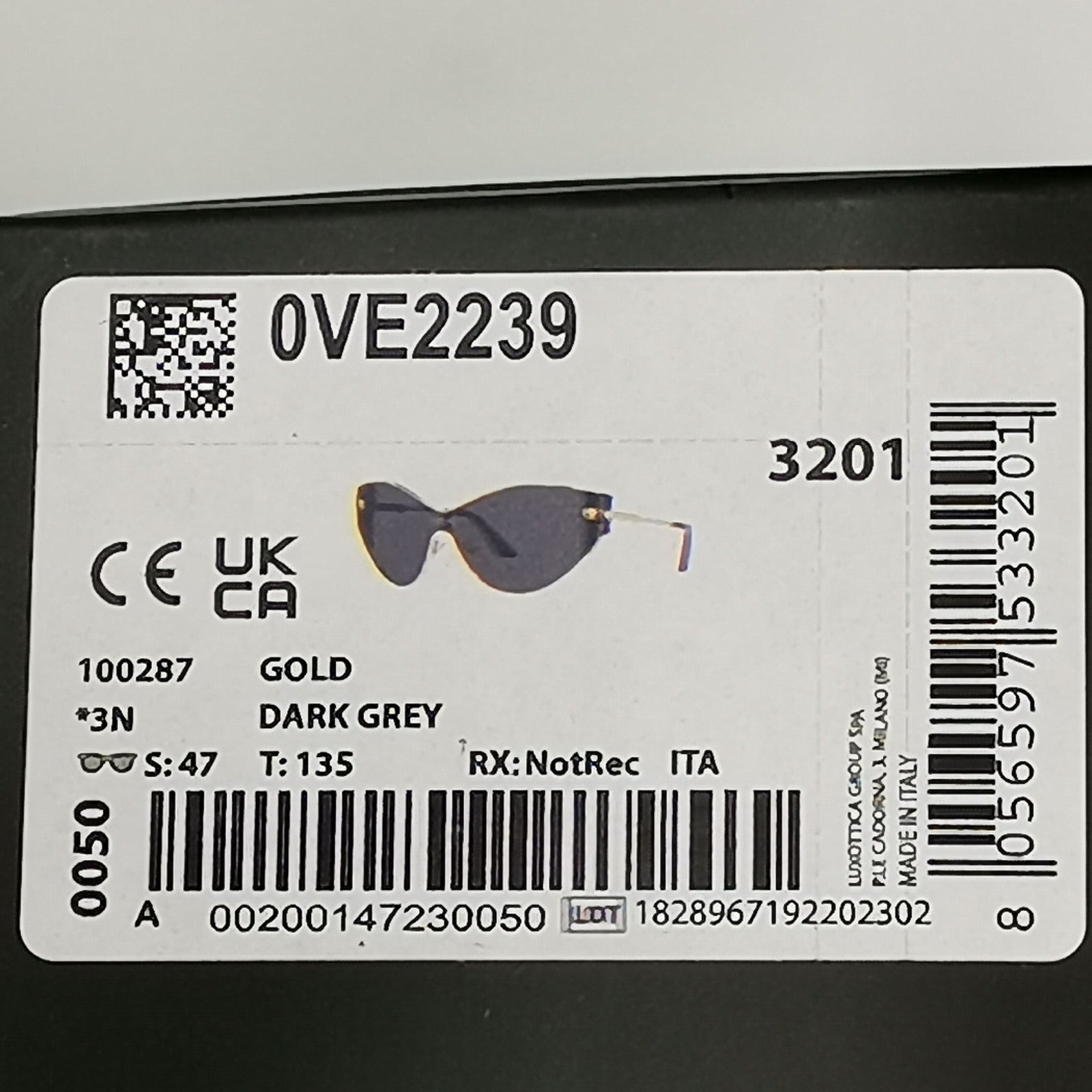 Versace Sunglasses Black Shield Gold Medusa Visor MOD 2239 1002/87