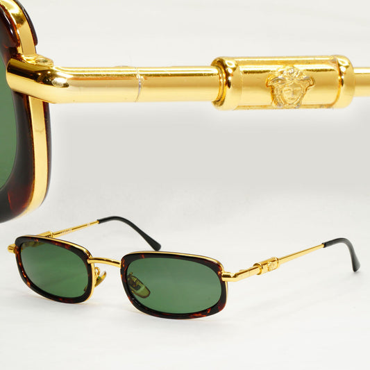 Gianni Versace 1995 Sunglasses Gold Tortoise Green MOD X12 COL A11 50mm 200124