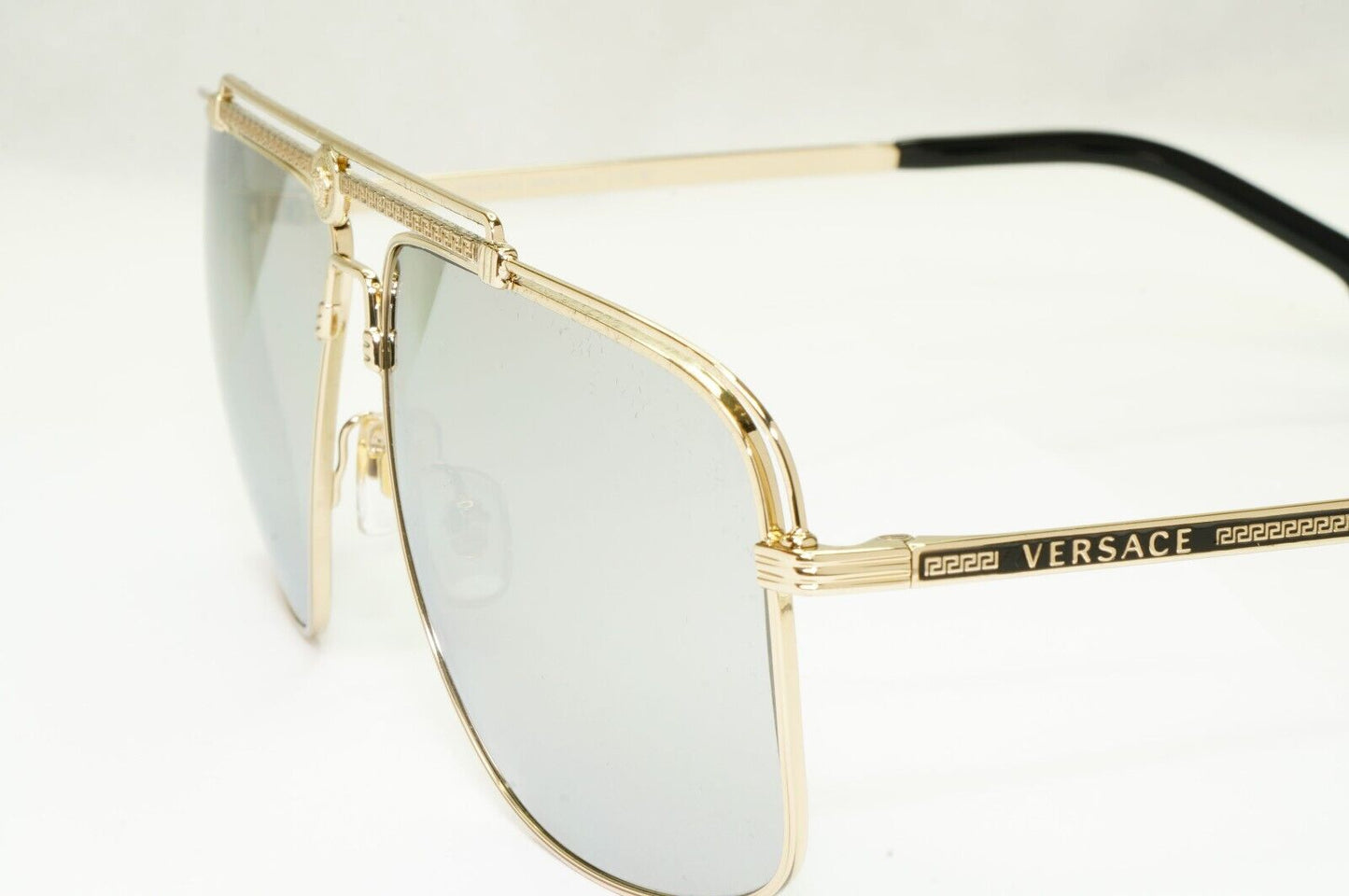 Versace Sunglasses Gold Silver Mirror Square Pilot Metal MOD VE 2242 1252/6G