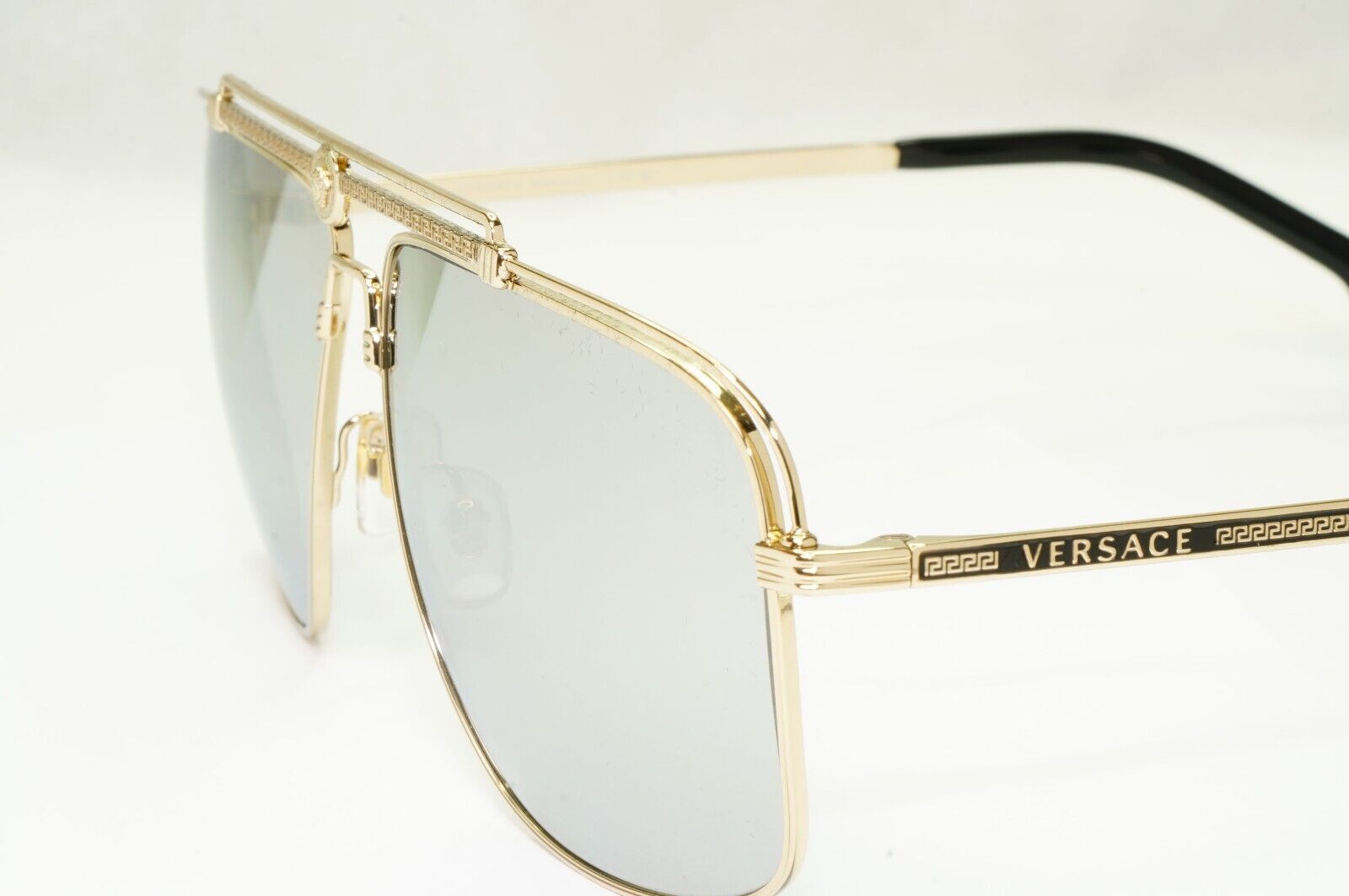 Versace Sunglasses Gold Silver Mirror Square Pilot Metal MOD VE 2242 1252/6G