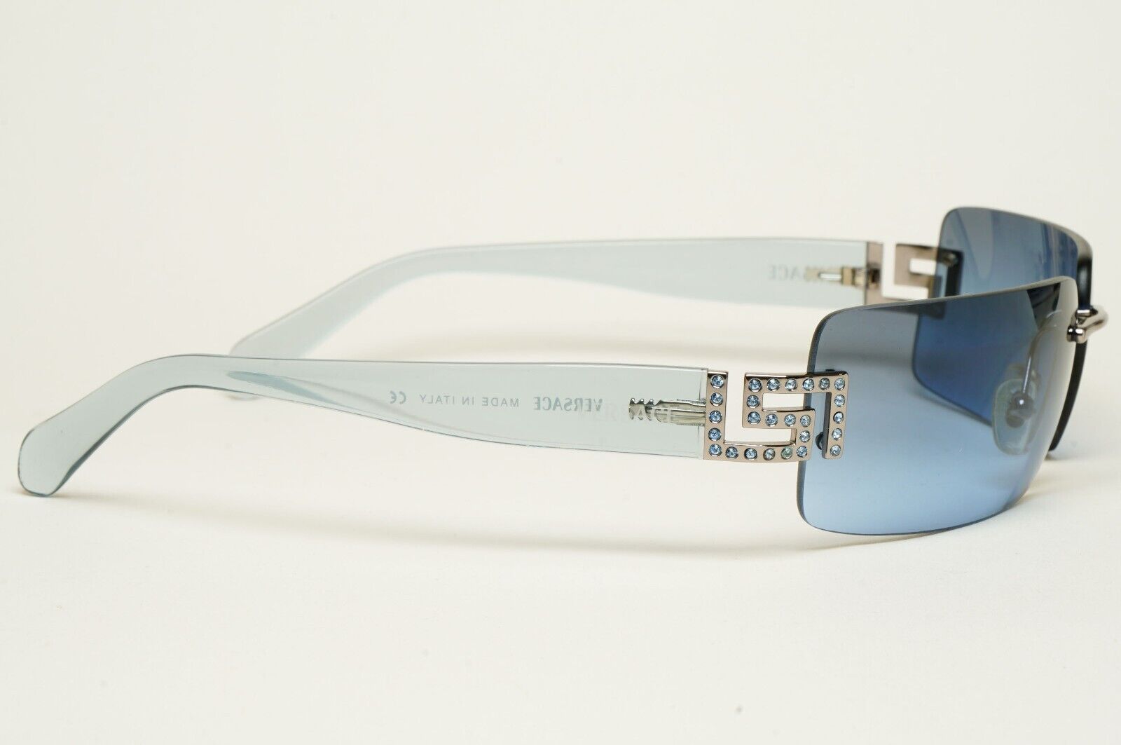 Versace Sunglasses 2004 Vintage Blue Rimless Diamante MOD 2017-B 1003/8F 170125