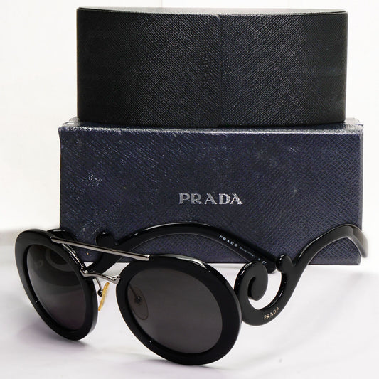 Prada Sunglasses Baroque Swirl Bridge Black Round PR13SS SPR 13S 1AB-0A7 120124