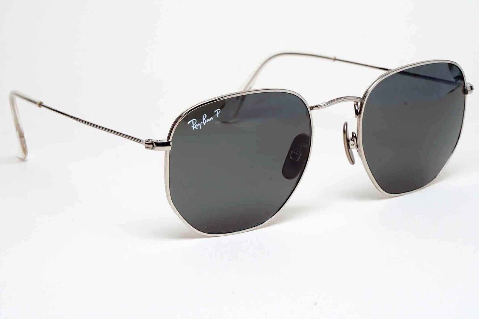 Ray-Ban Sunglasses Hexagonal Titanium Polarised Silver Black RB 8148 9209/48 54m